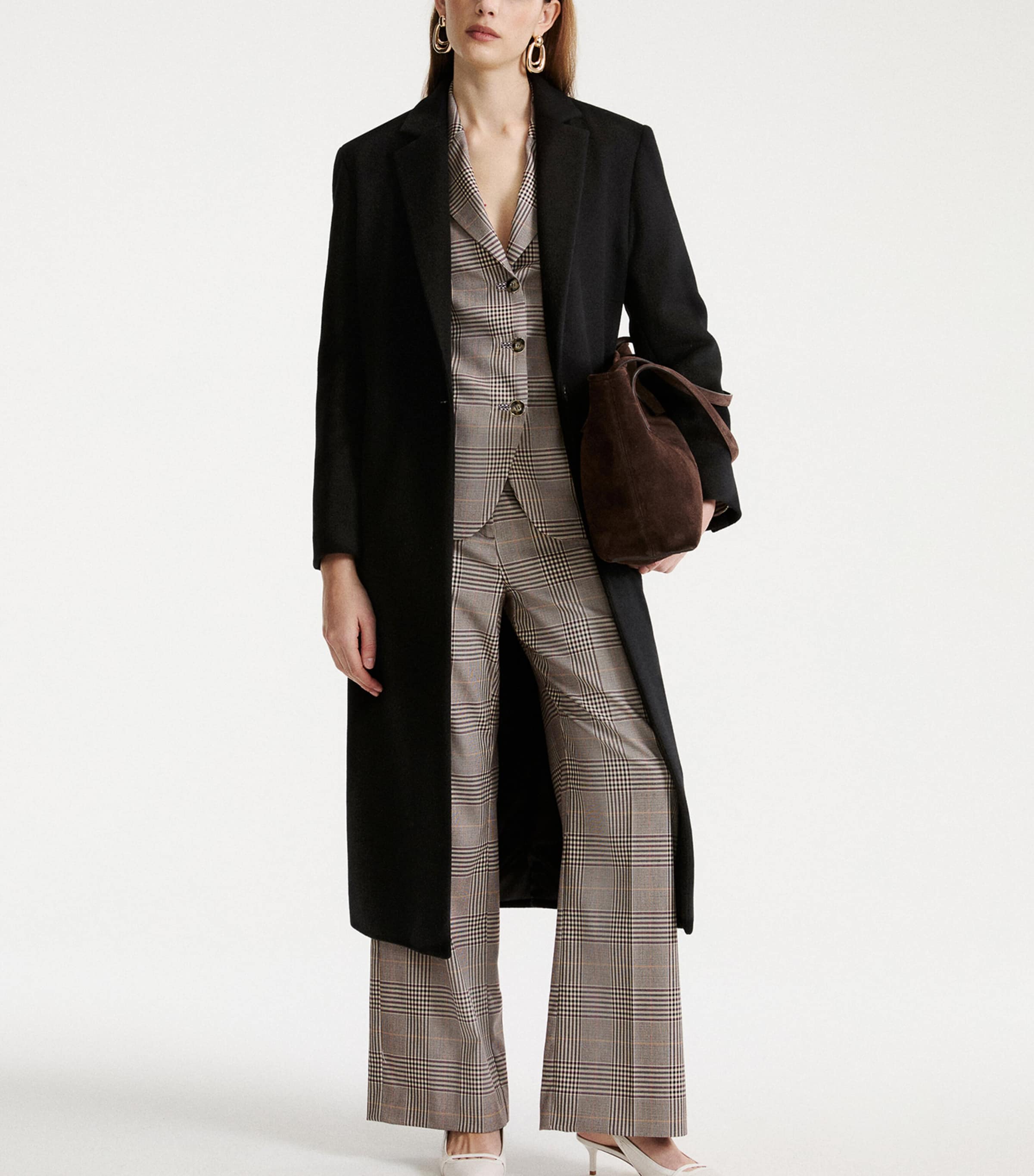 Marella Womens Check Relaxed Trousers Chocolate Image 4
