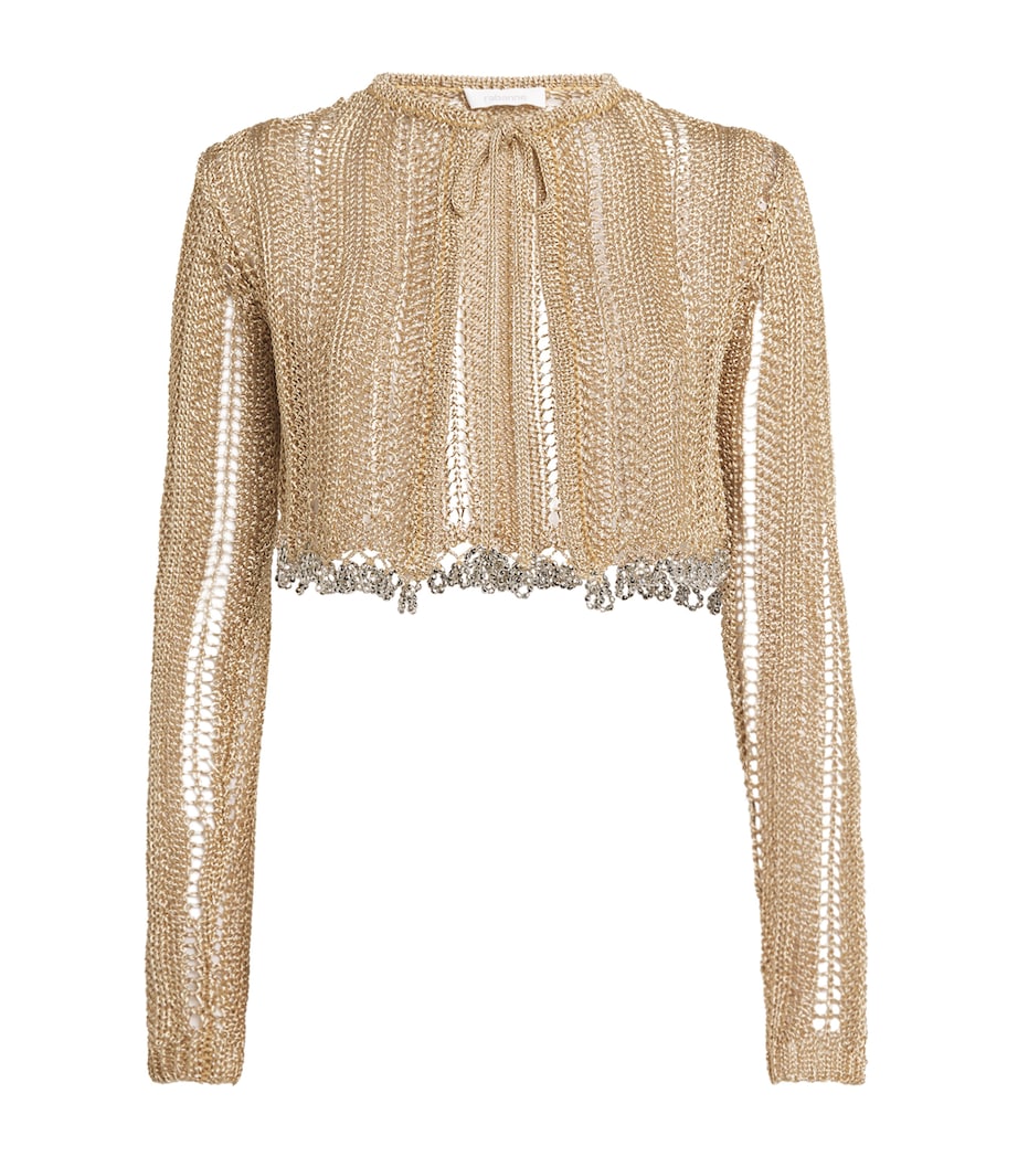 Rabanne Womens Crochet Beaded Cardigan Light Gold Image 1