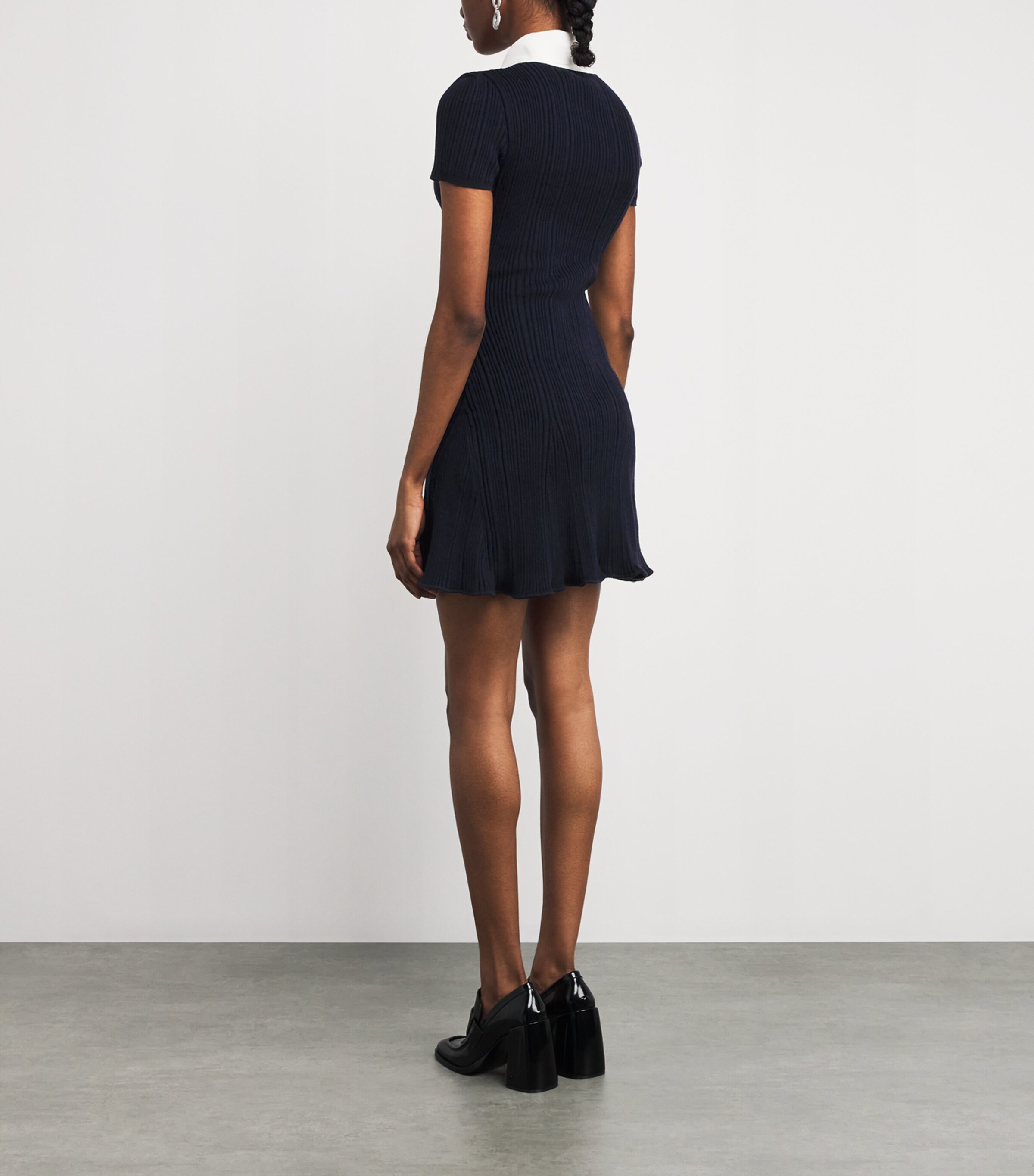 Rib-Knit Contrast-Trim Mini Dress NAVY Image 3
