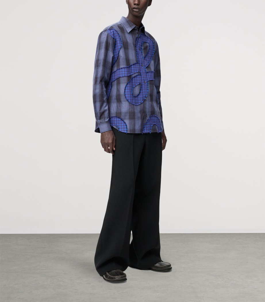 LOEWE Mens Cotton Long-Sleeve Check Shirt Navy Blue Image 2
