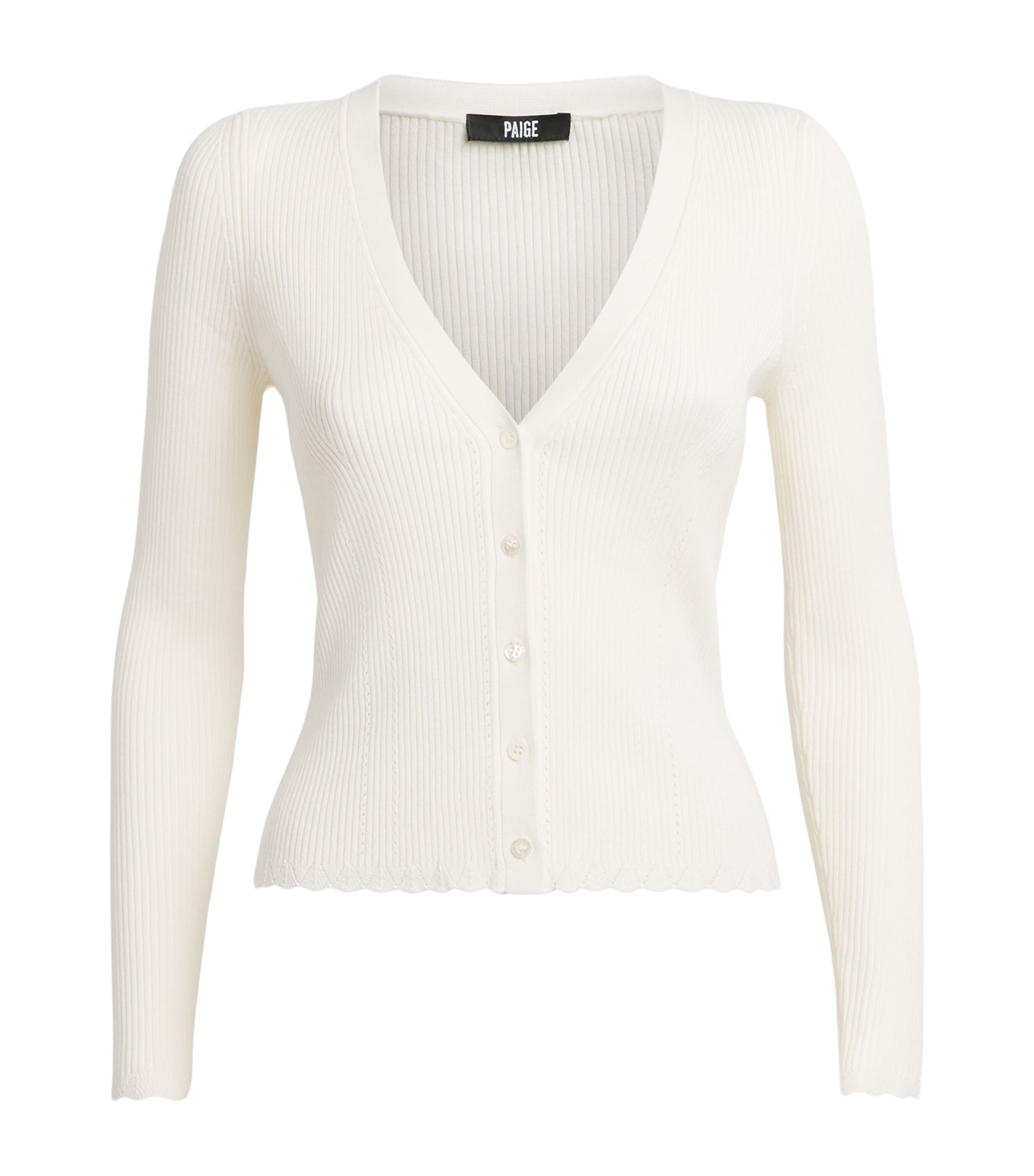 PAIGE Womens Knitted V-Neck Crimson Cardigan White Image 1