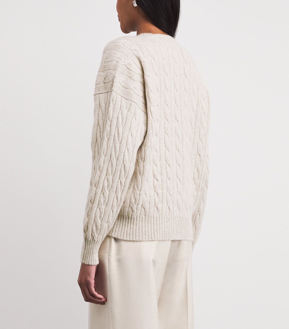 Johnstons Of Elgin Womens Cashmere Cable-Knit Kylesku Sweater White Sand Image 5