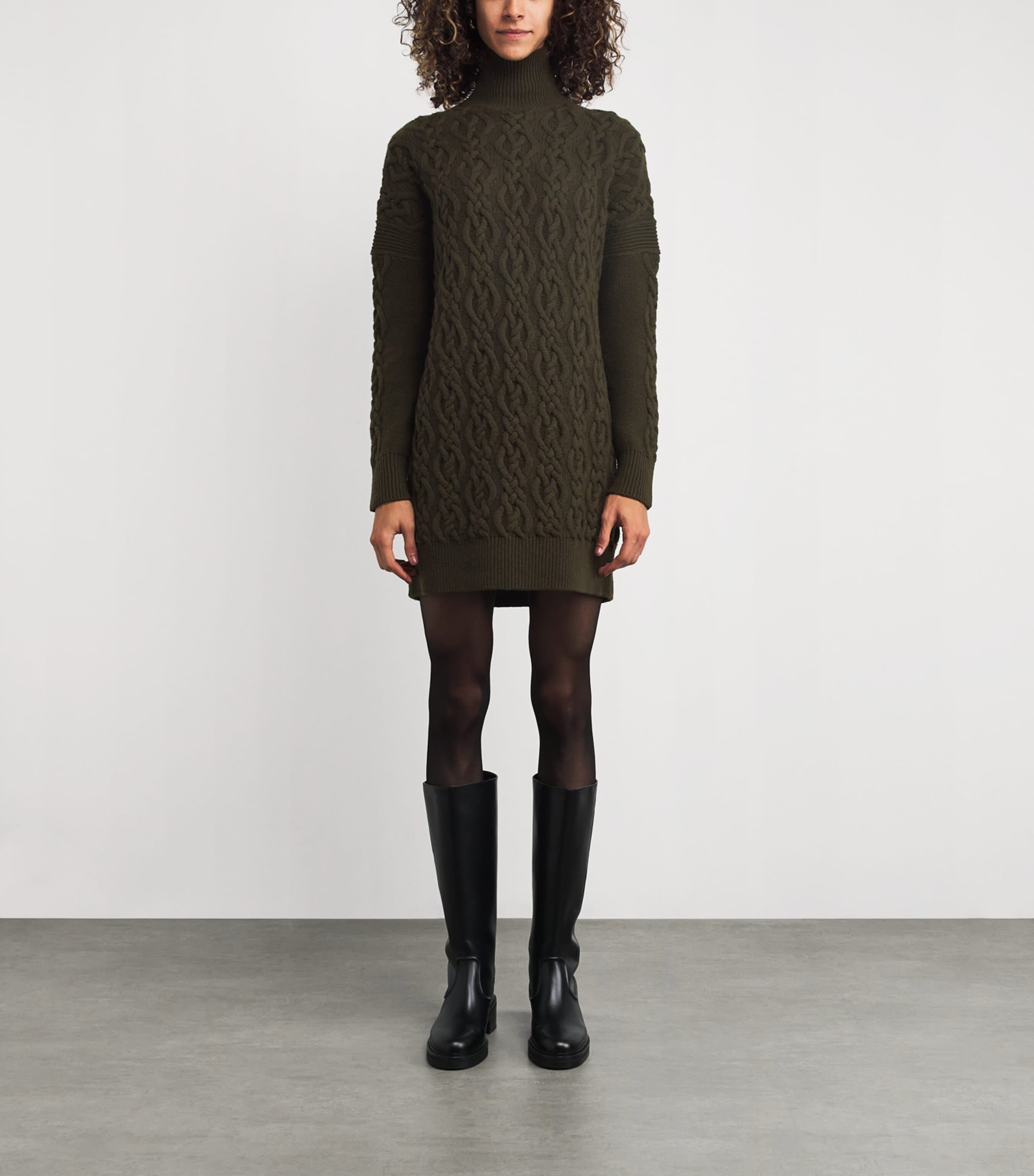 Wool-Cashmere Cable-Knit Mini Dress MOSS GREEN Image 3