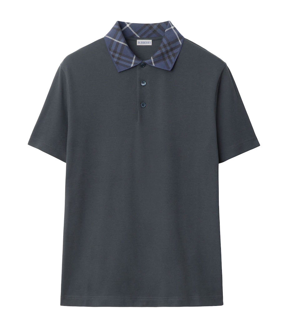 Cotton Check-Collar Polo Shirt MAGNET Image 1