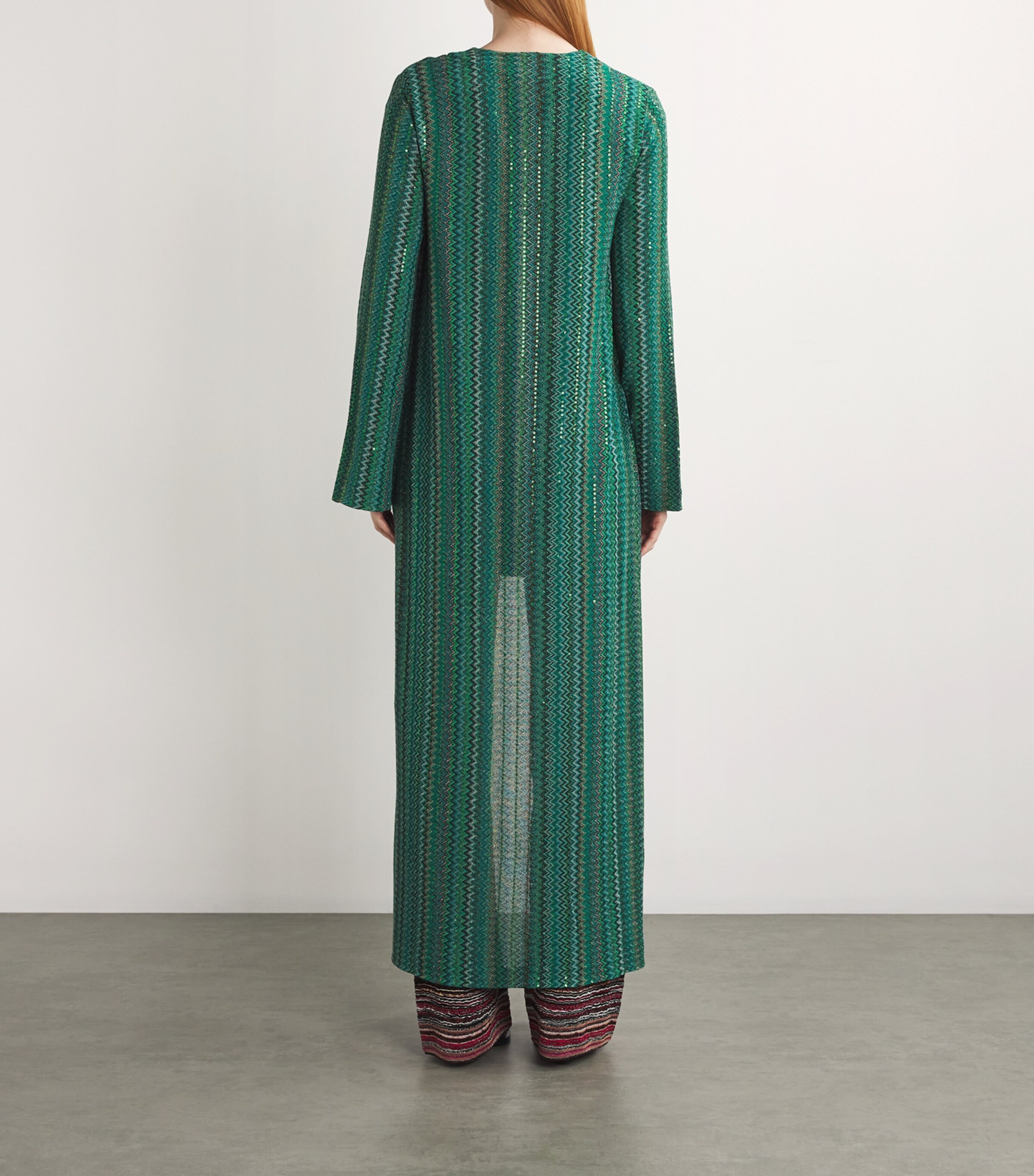 Sequinned Zigzag Longline Cardigan S614K EMRLD TEAL BLK Image 3