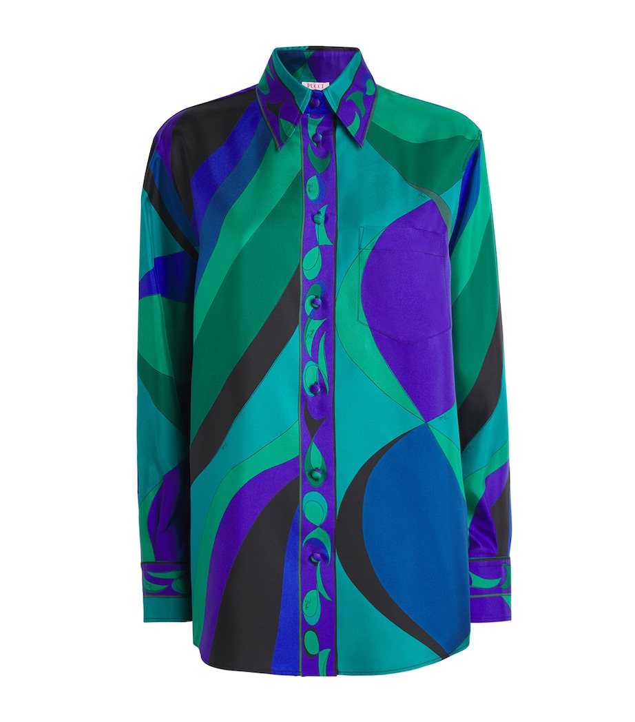 Silk Pesci Print Oversized Shirt 016 SMERALDO Image 1