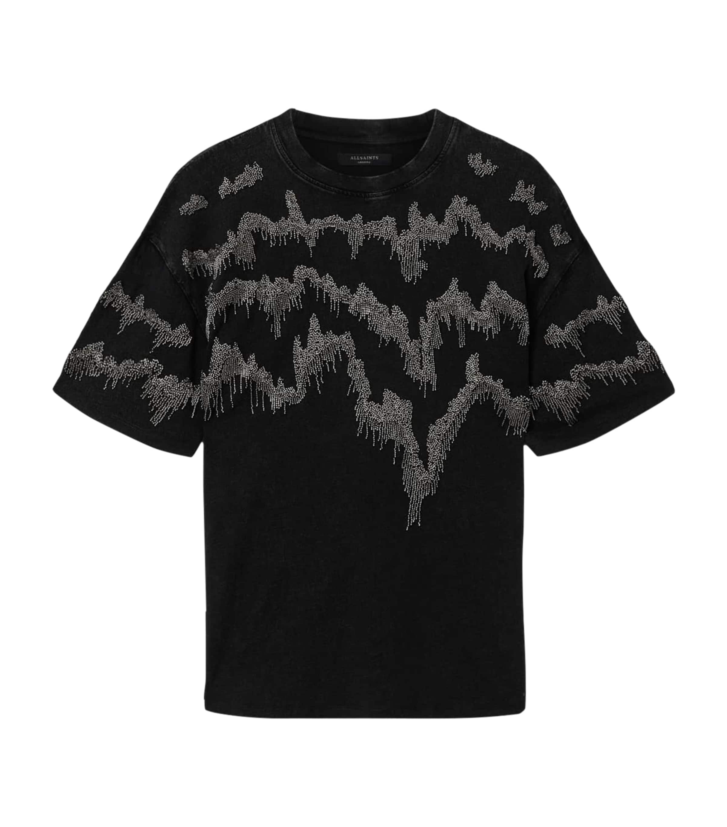 AllSaints Womens Embellished Maia Etta T-Shirt Washed Black Image 1