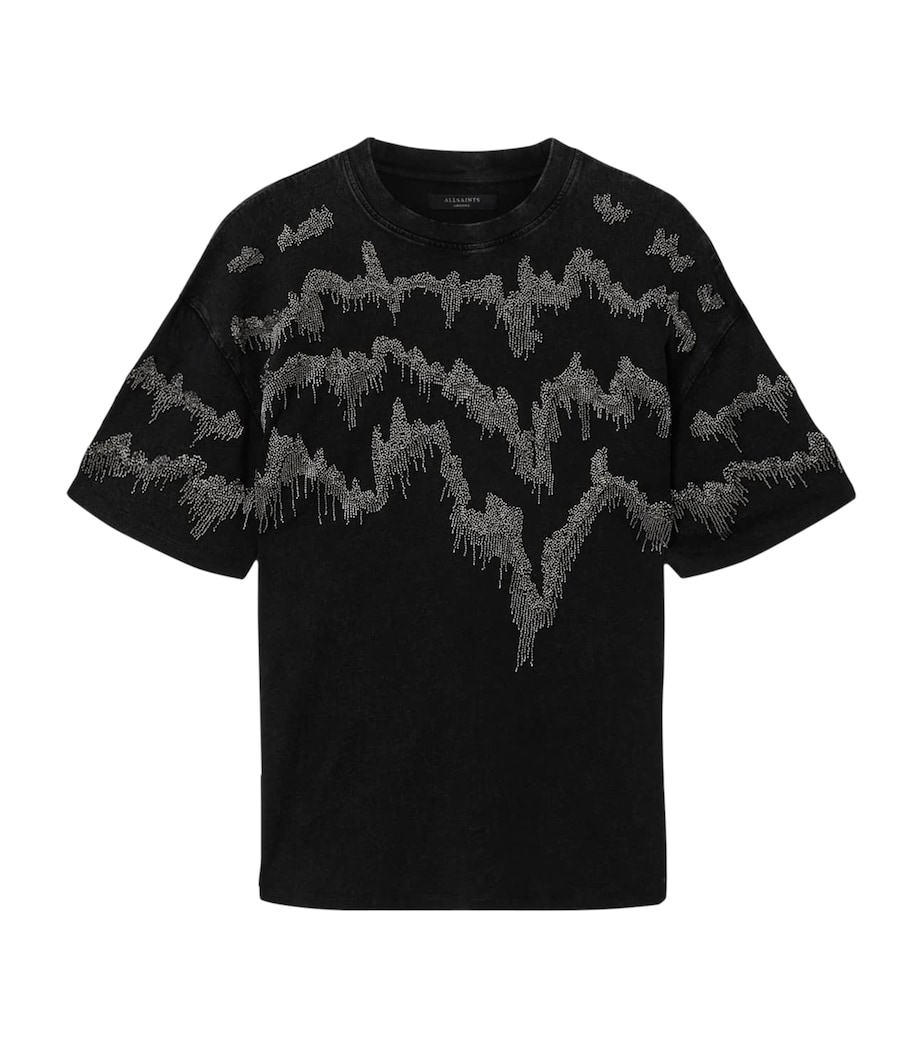 AllSaints Womens Embellished Maia Etta T-Shirt Washed Black Image 1