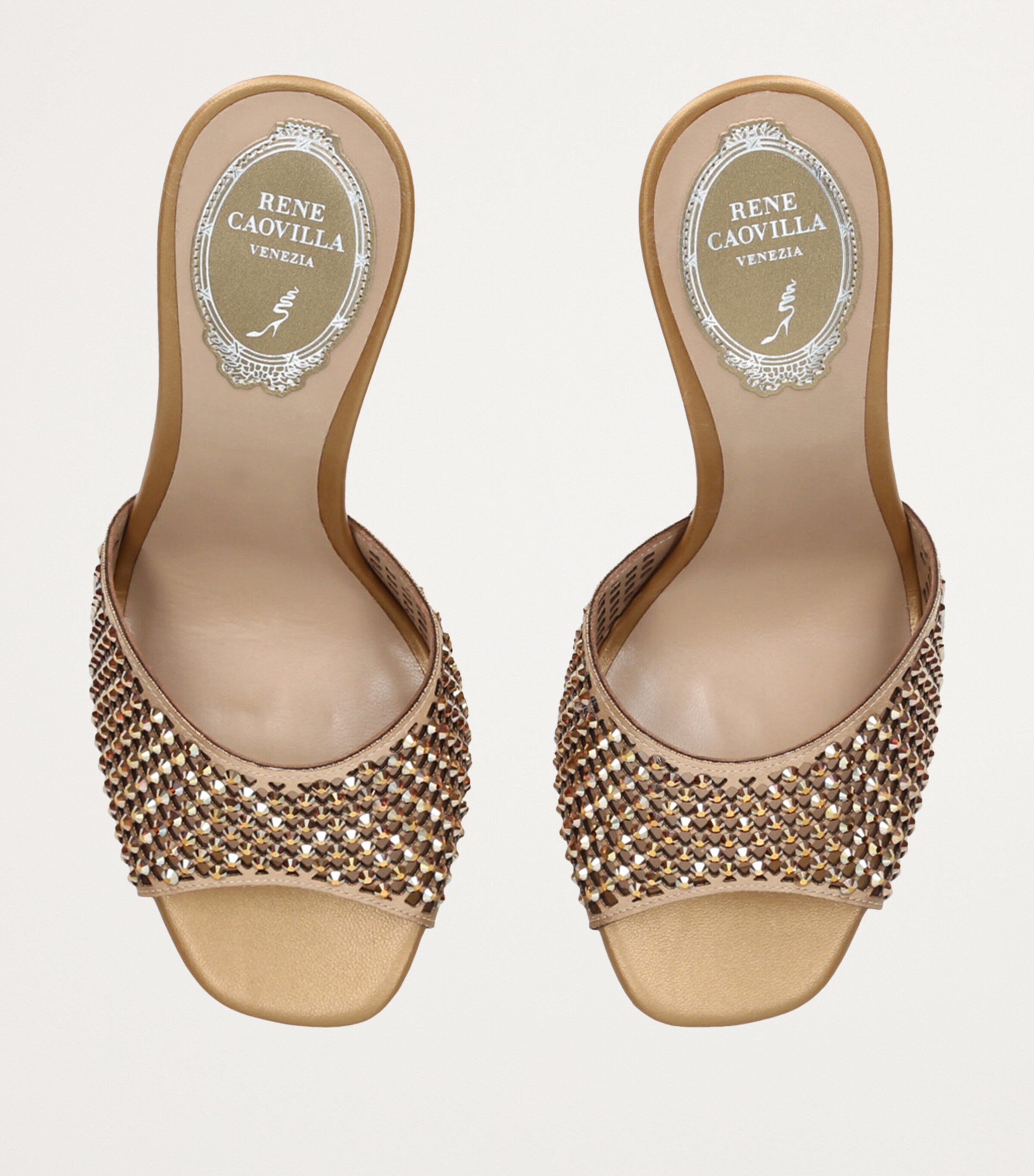 Satin Strass Heeled Mules 105 GOLD Image 4