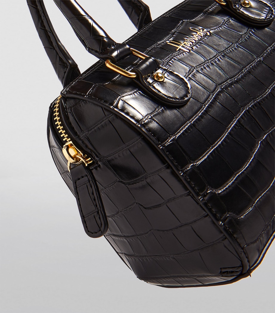 Harrods Mini Croc-Embossed Barrel Bag Green Image 7