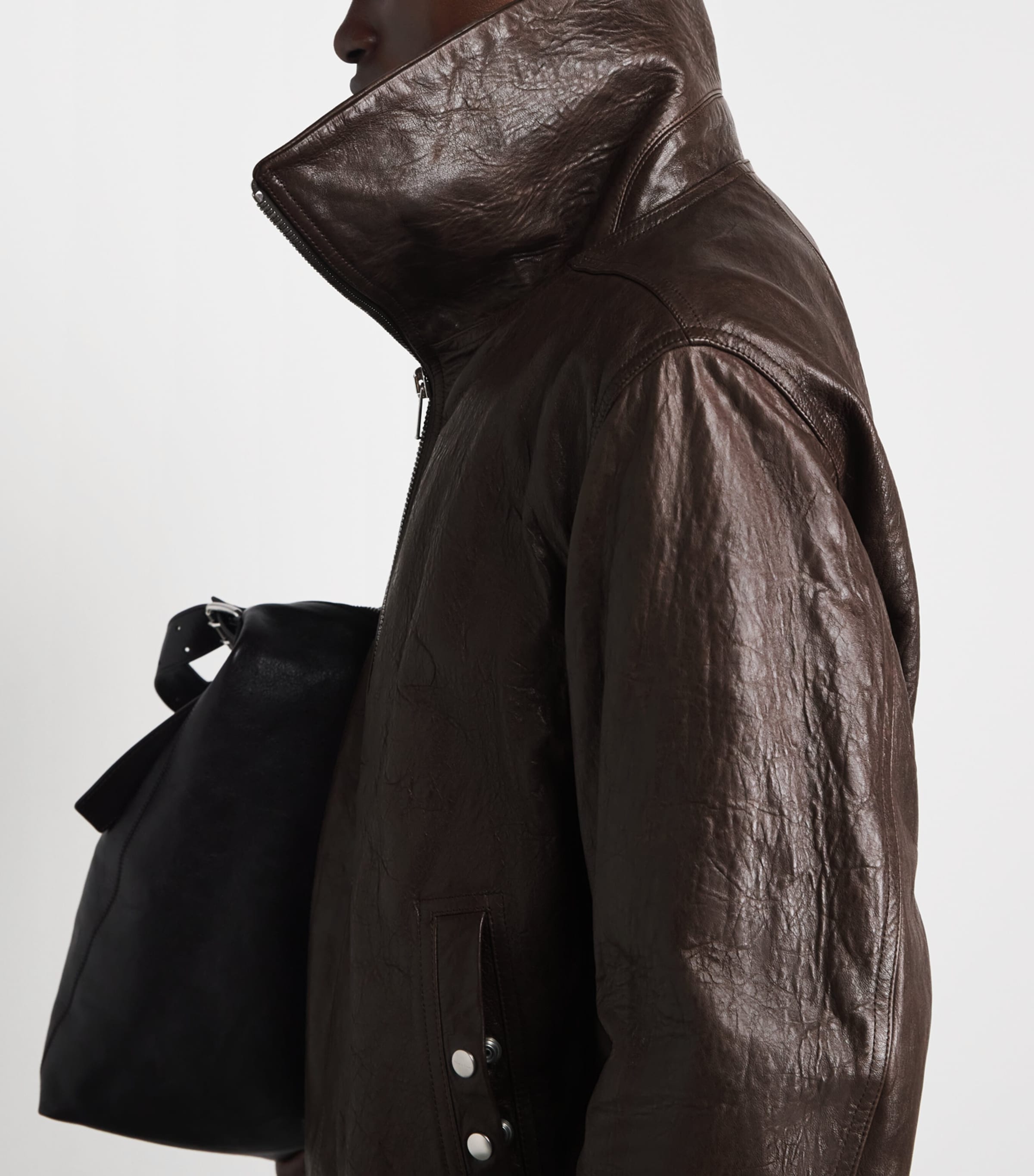 Rick Owens Mens Dracuflight Leather Jacket Grease Image 3