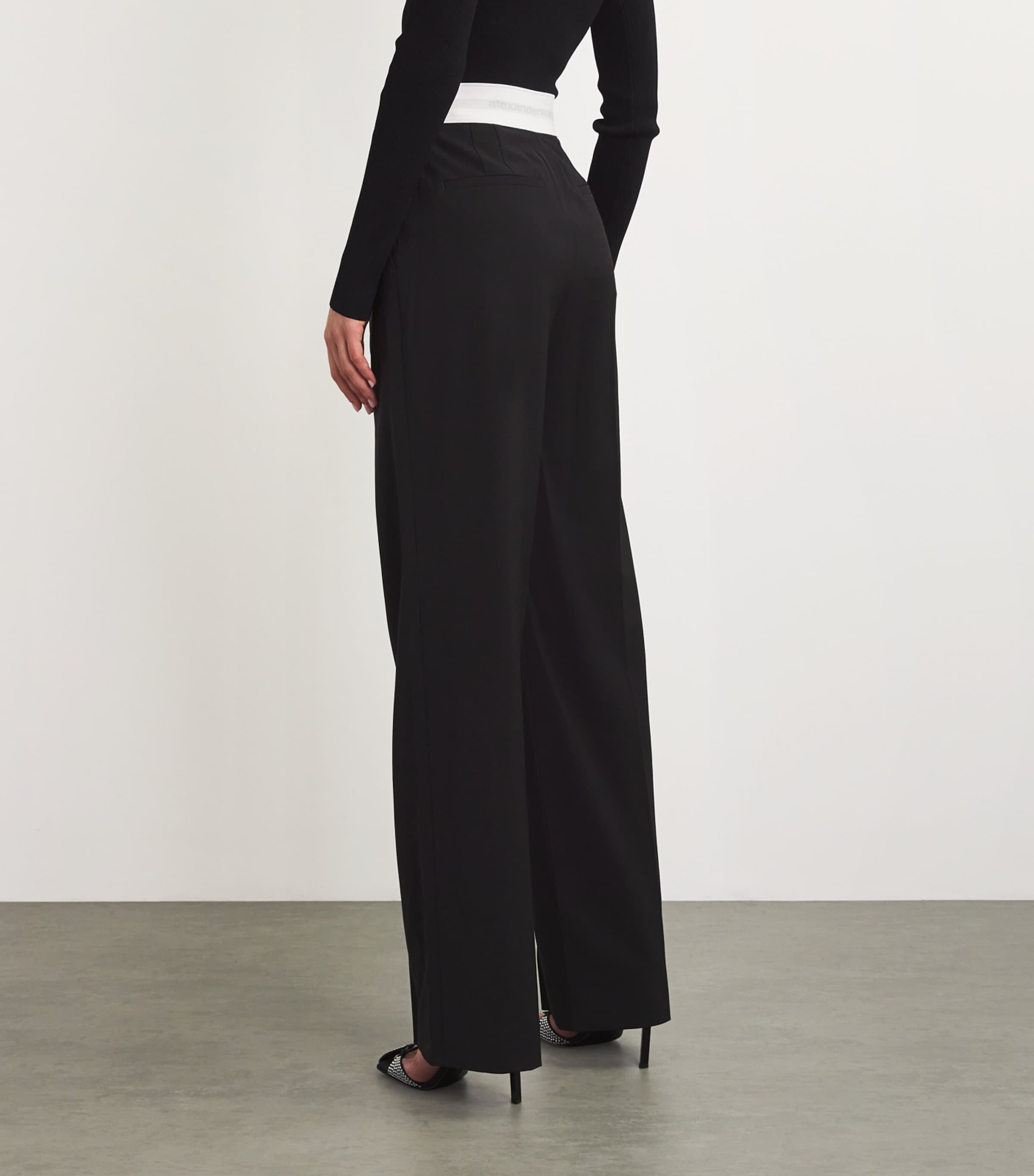 Wool-Blend Elasticated High-Rise Tailored Trousers BLACK 001 Image 4