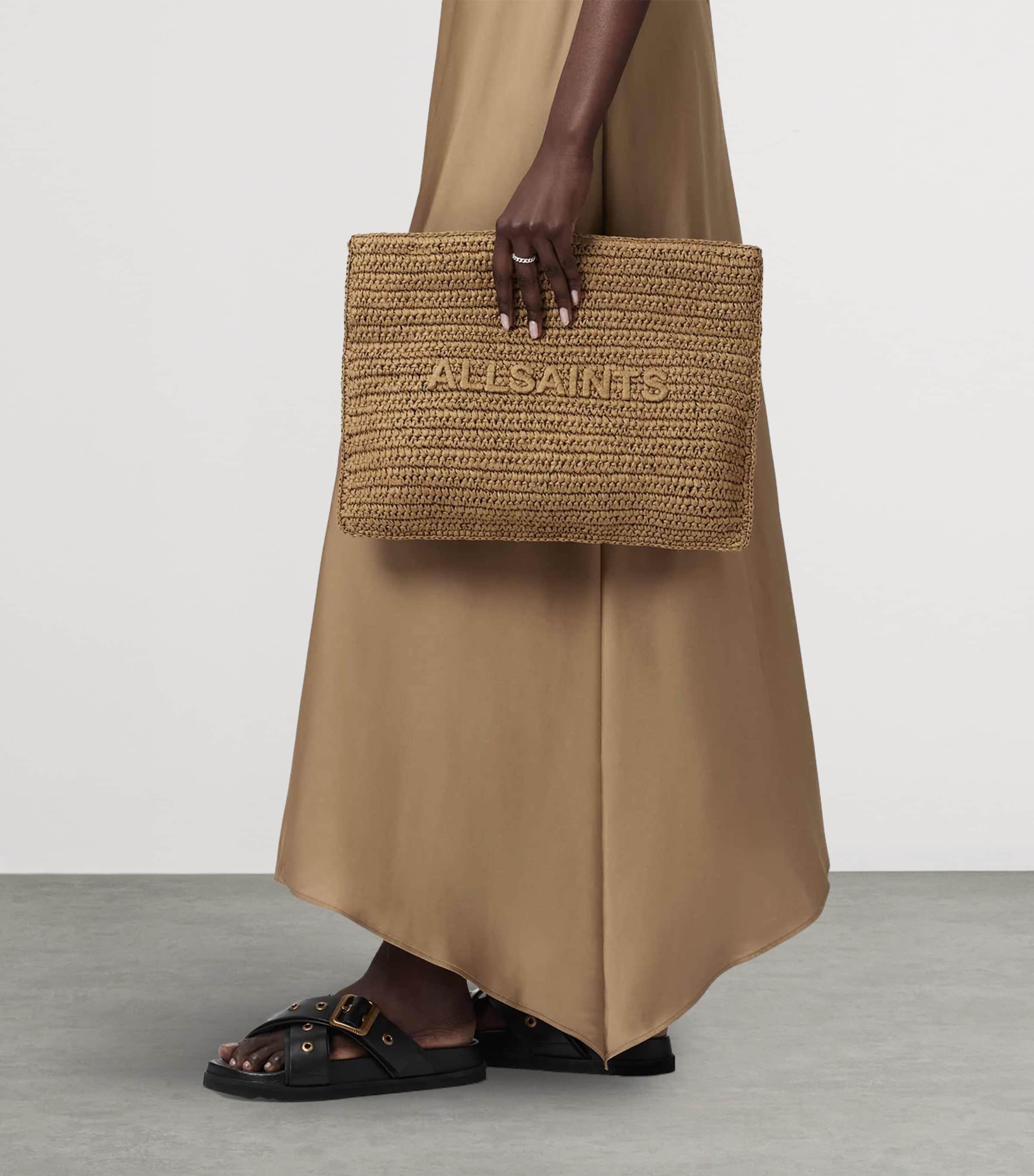 AllSaints Raffia Bettina Clutch Bag Biscuit Brown Image 2