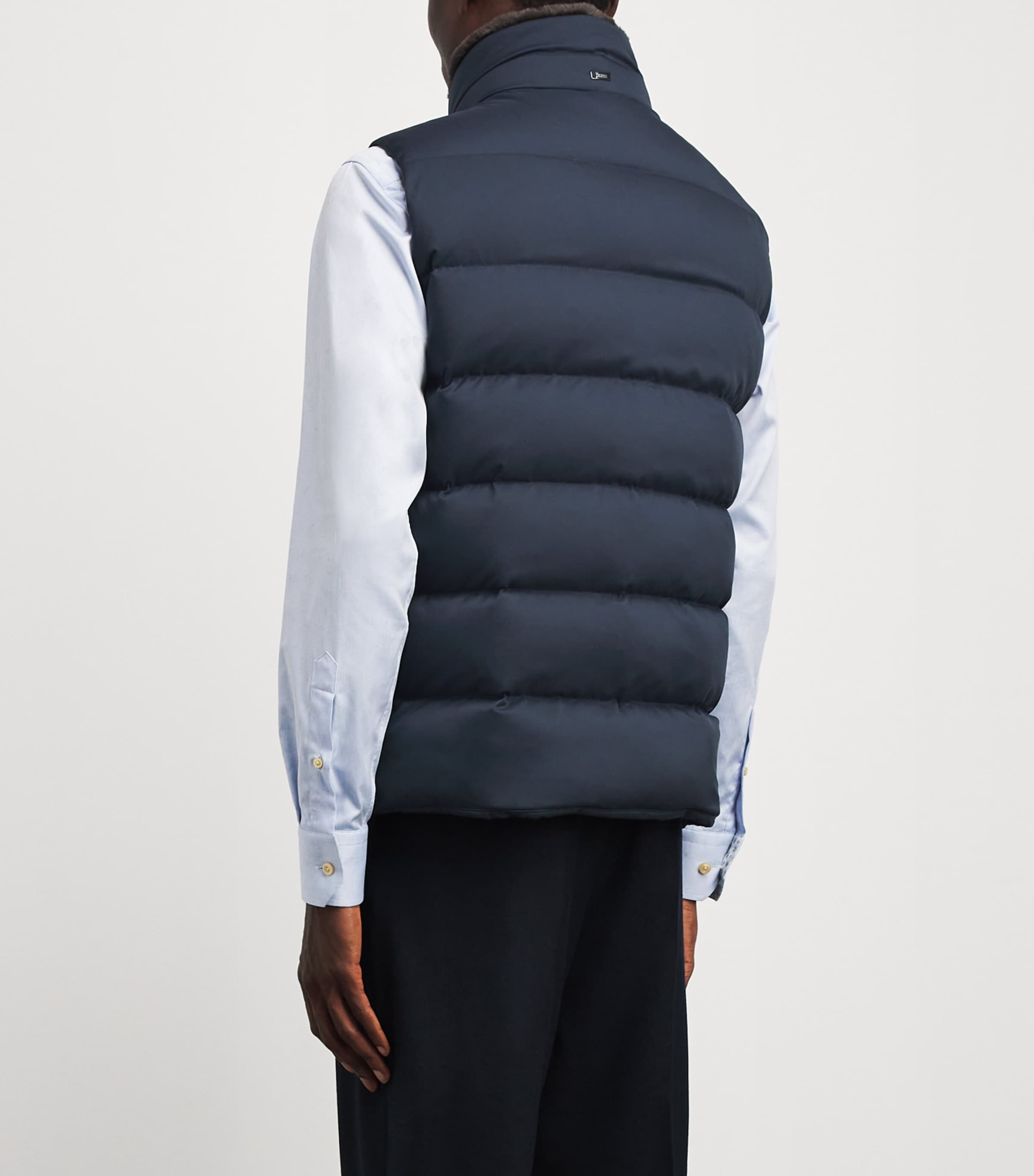 Herno Mens Faux Fur Collar Quilted Down Gilet Blu Navy Image 5