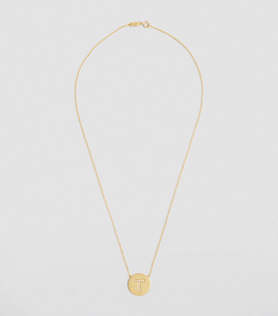 Jennifer Meyer Yellow Gold and Diamond Letter Disc T Necklace Yellow Gold Image 2