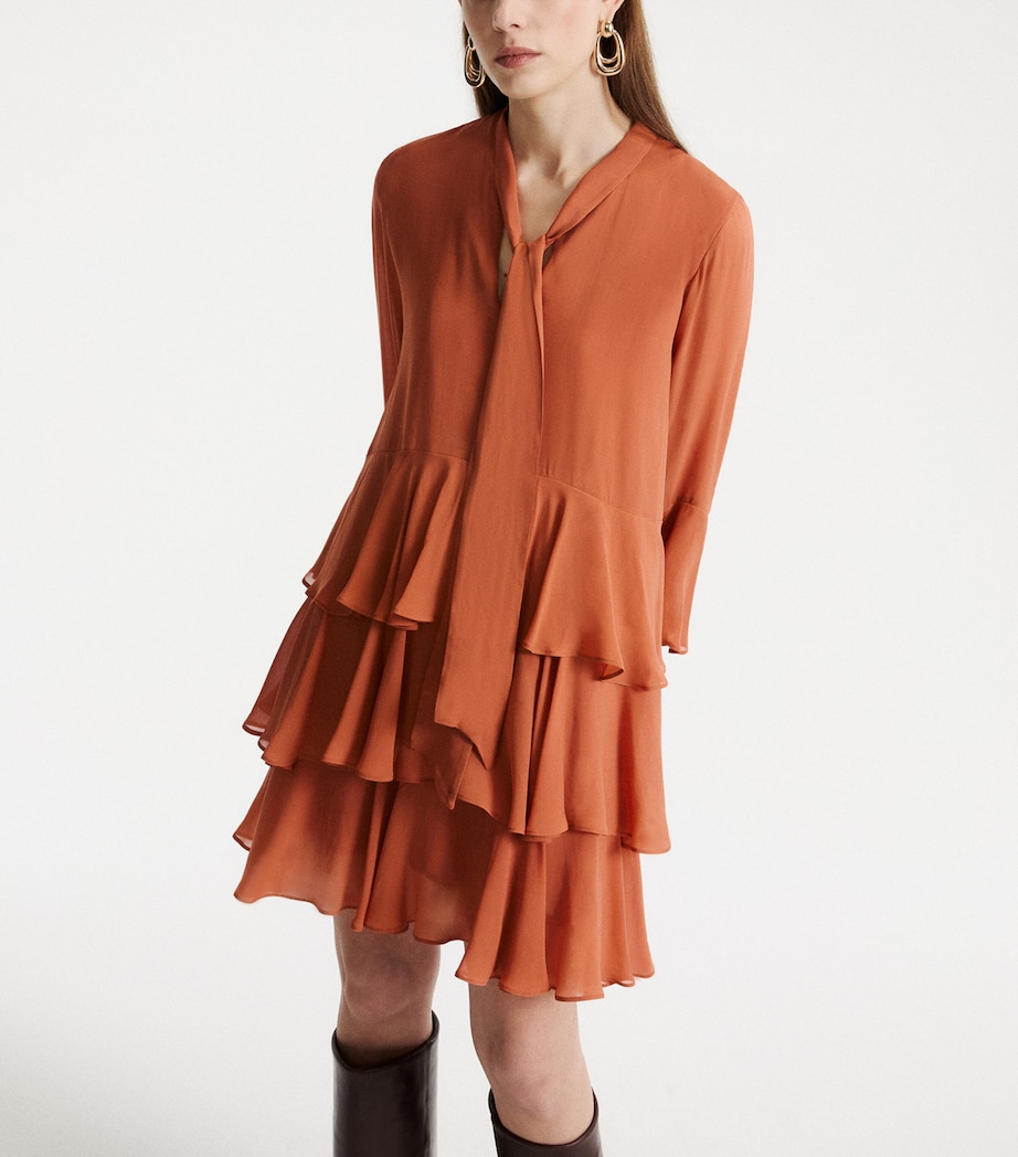 Marella Womens Georgette Flounced Mini Dress Terra Cotta Image 4