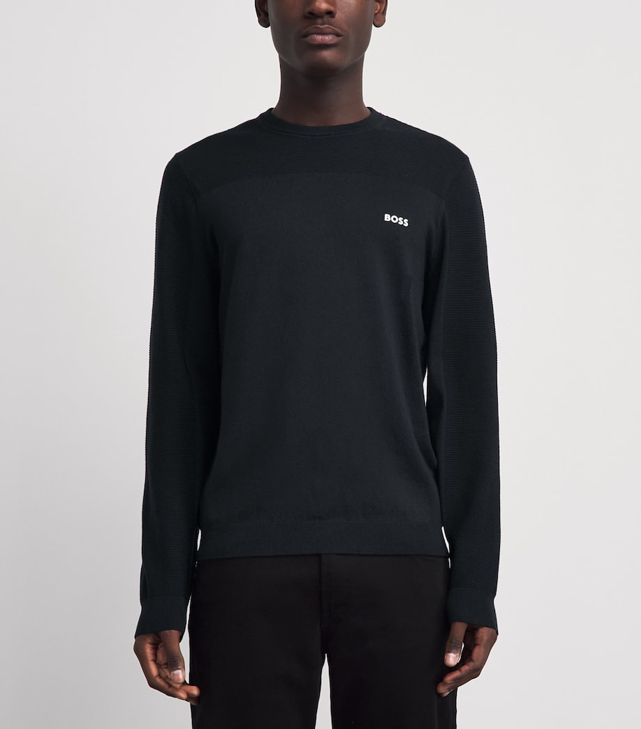 BOSS Mens Ribbed Logo Sweater Dark Image 4