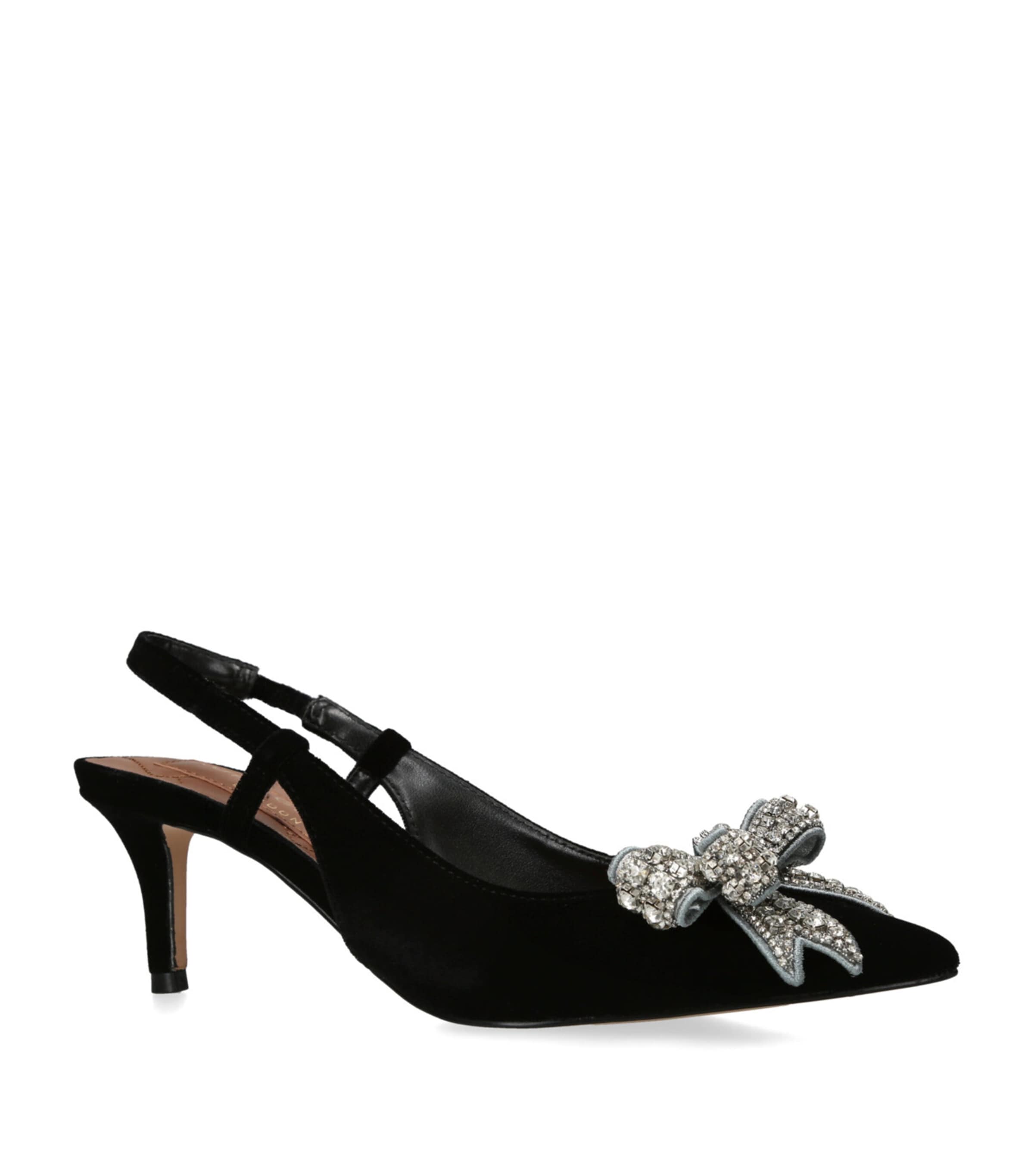 Shop Kurt Geiger Velvet Belgravia Slingback Court Shoes In Black