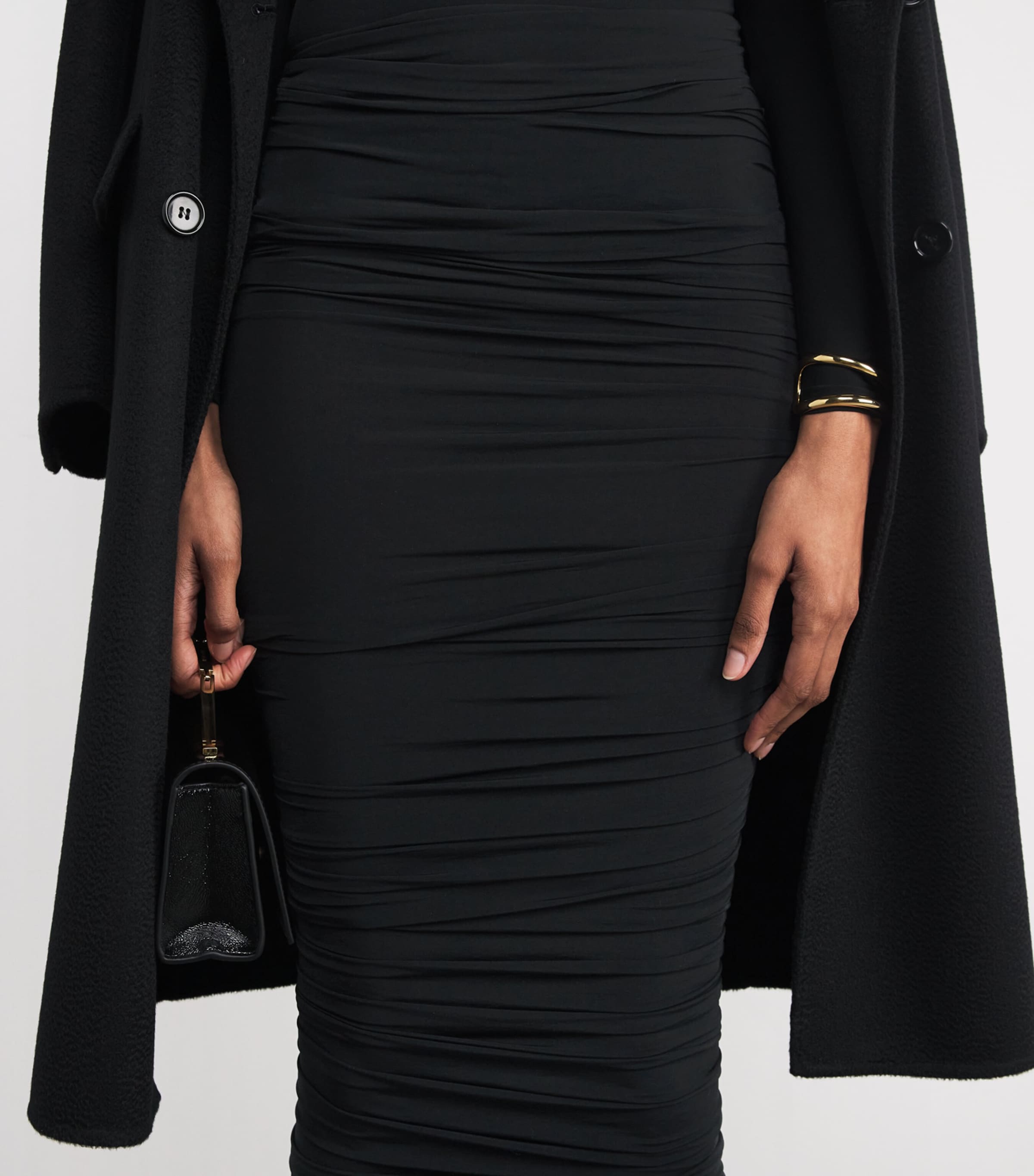 Ruched Bodycon Midi Skirt 7005 BLACK Image 6