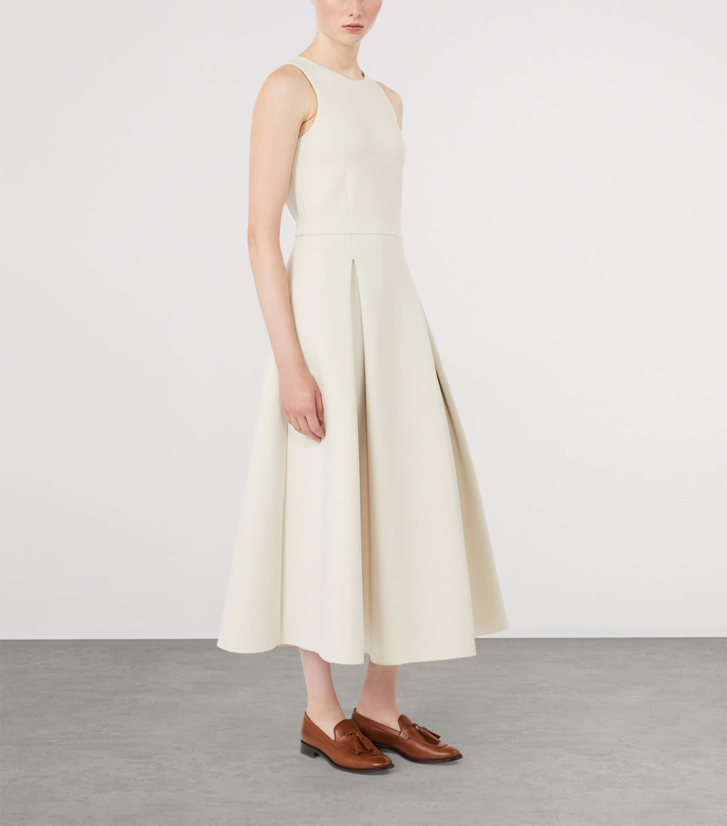 Max Mara Womens Cotton-Blend Pleated Midi Dress Beige Image 2