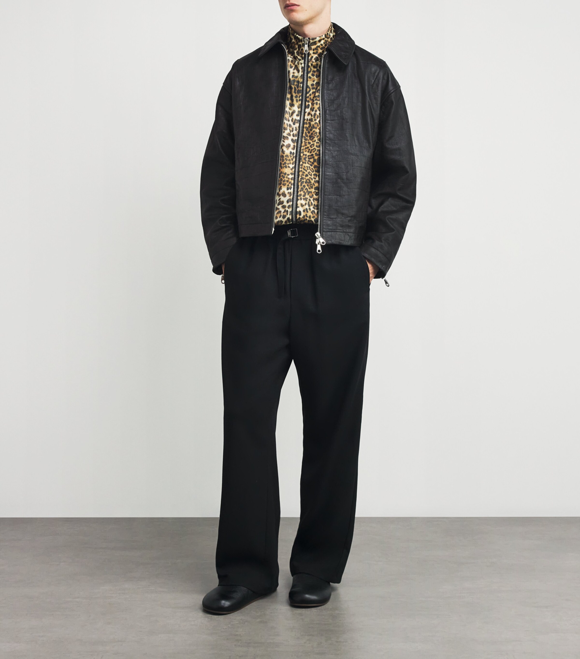 COLE BUXTON Black Croc-Embossed Leather Jacket | Harrods UK