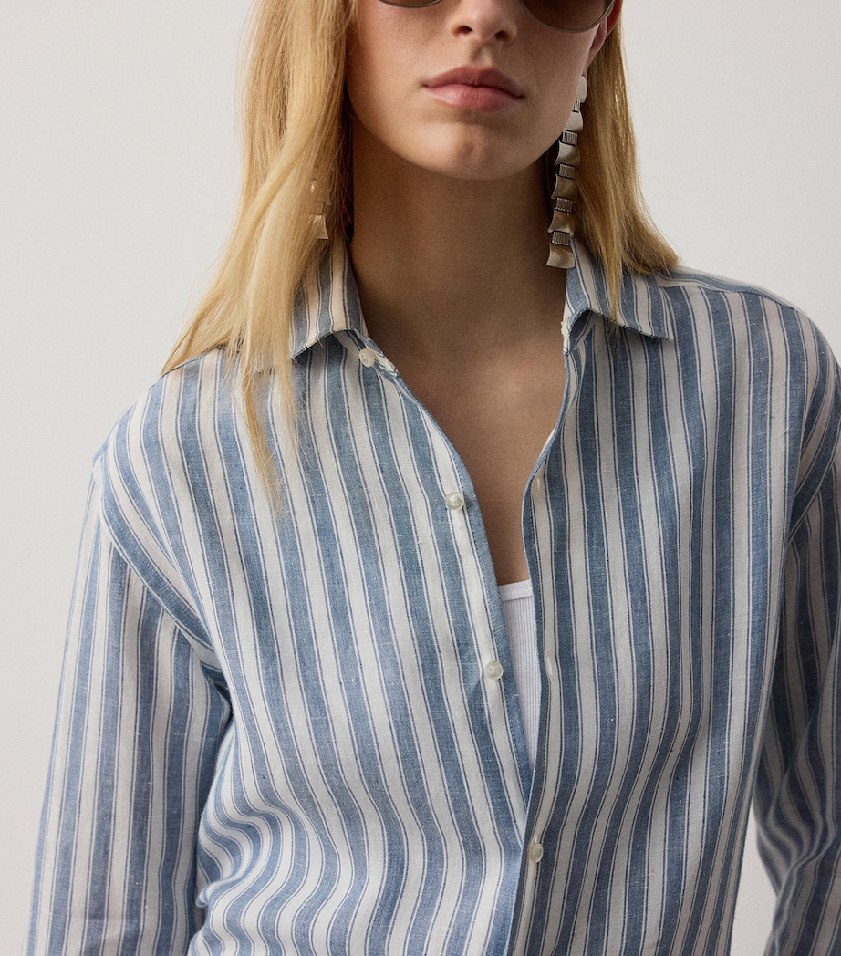 Ralph Lauren Collection Womens Linen Capri Shirt Chambray Blue/cream Image 3