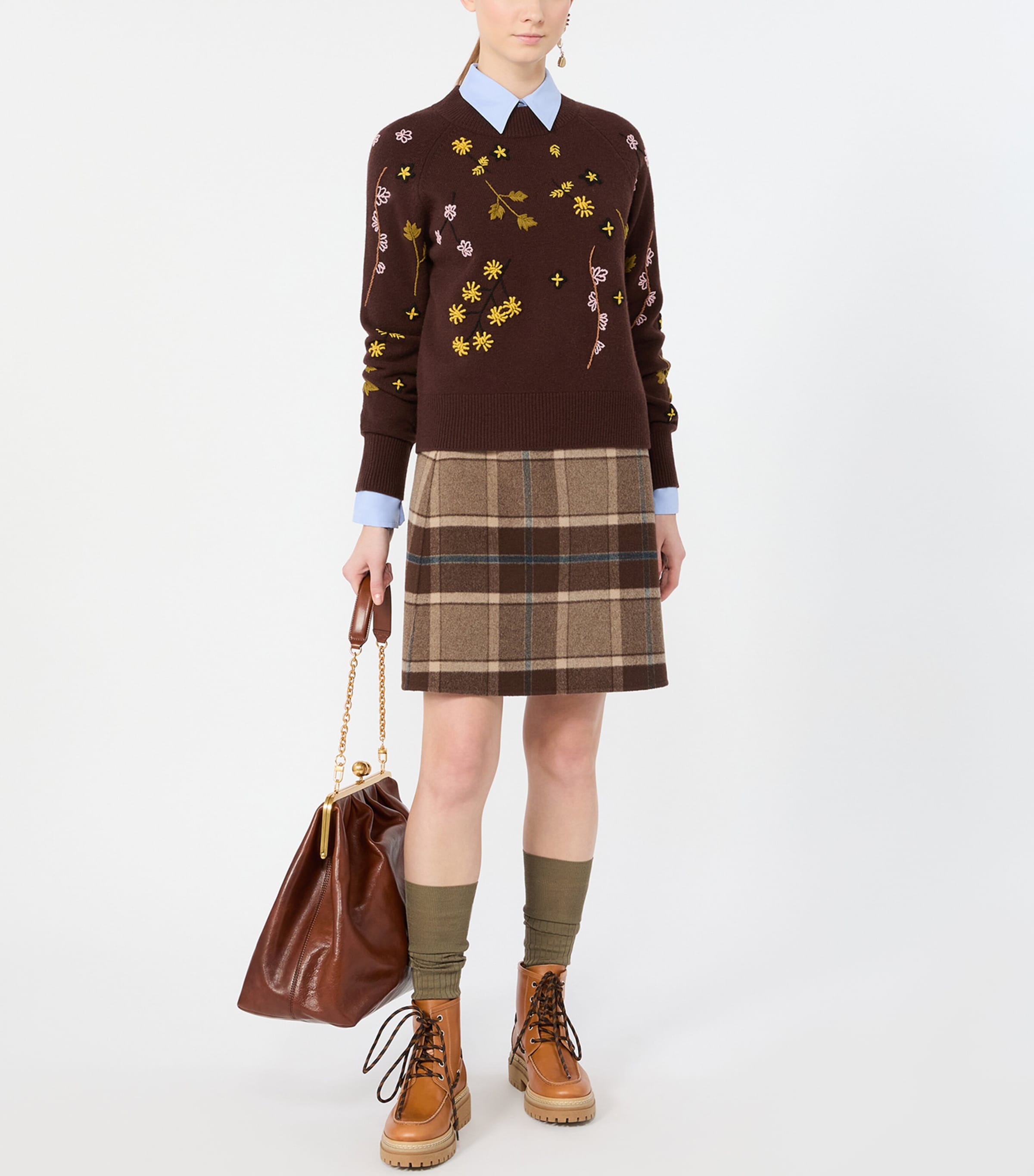 Weekend Max Mara Womens Virgin Wool Check Mini Skirt Brown Image 2