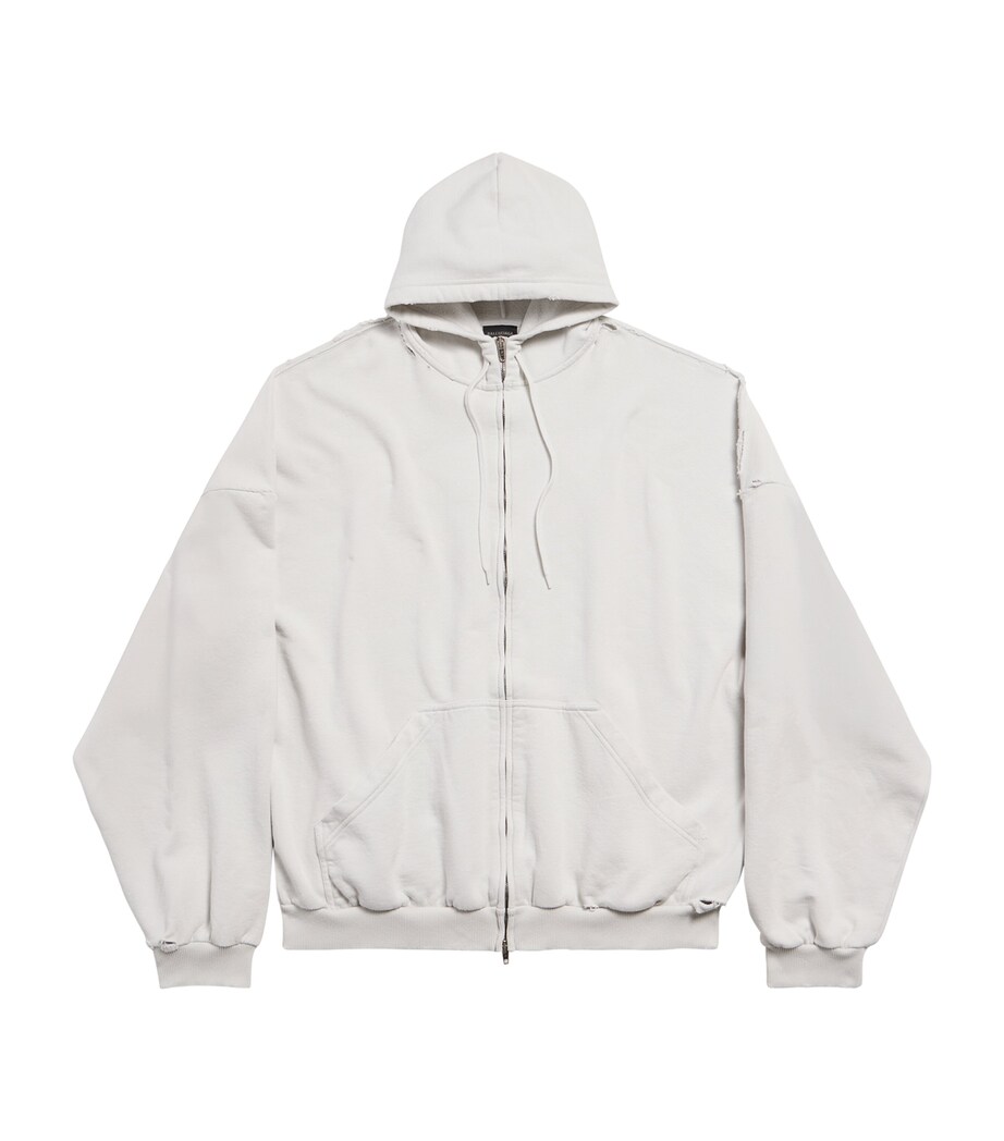 Balenciaga Mens Cotton Caution Zip-Up Hoodie Image 1