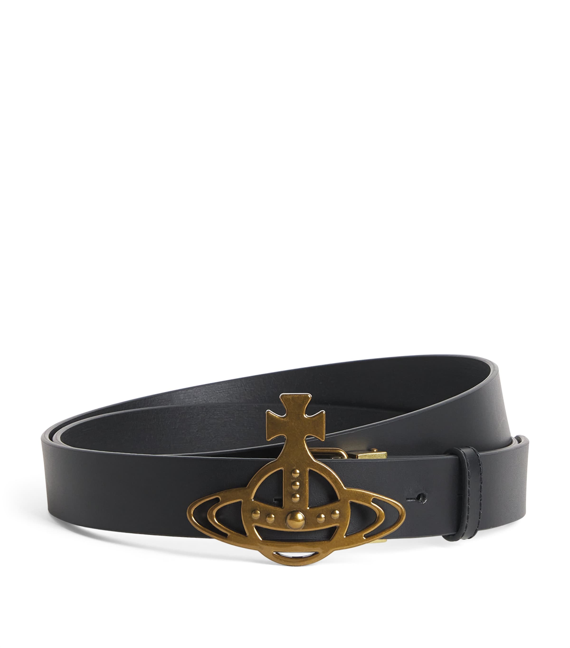 Vivienne Westwood Leather Orb Buckle Belt In Black