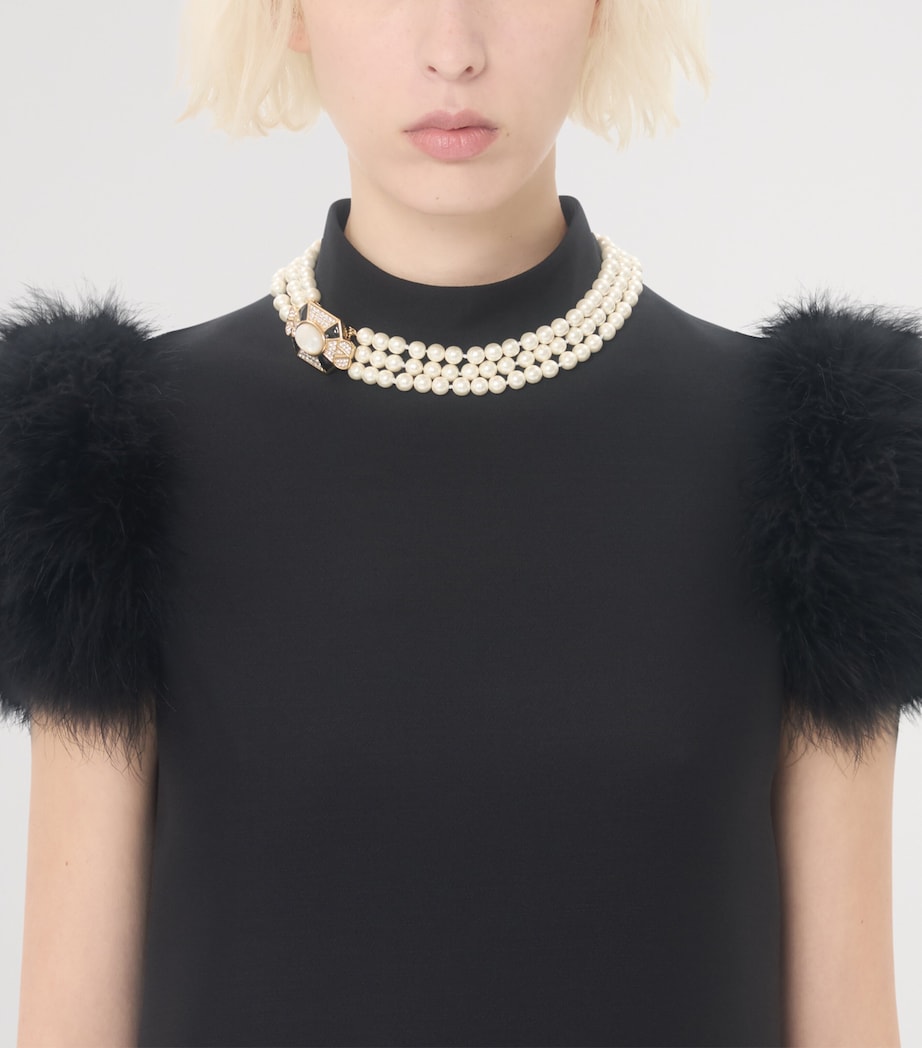 Crepe Feather-Trim Mini Dress 0NO Image 6