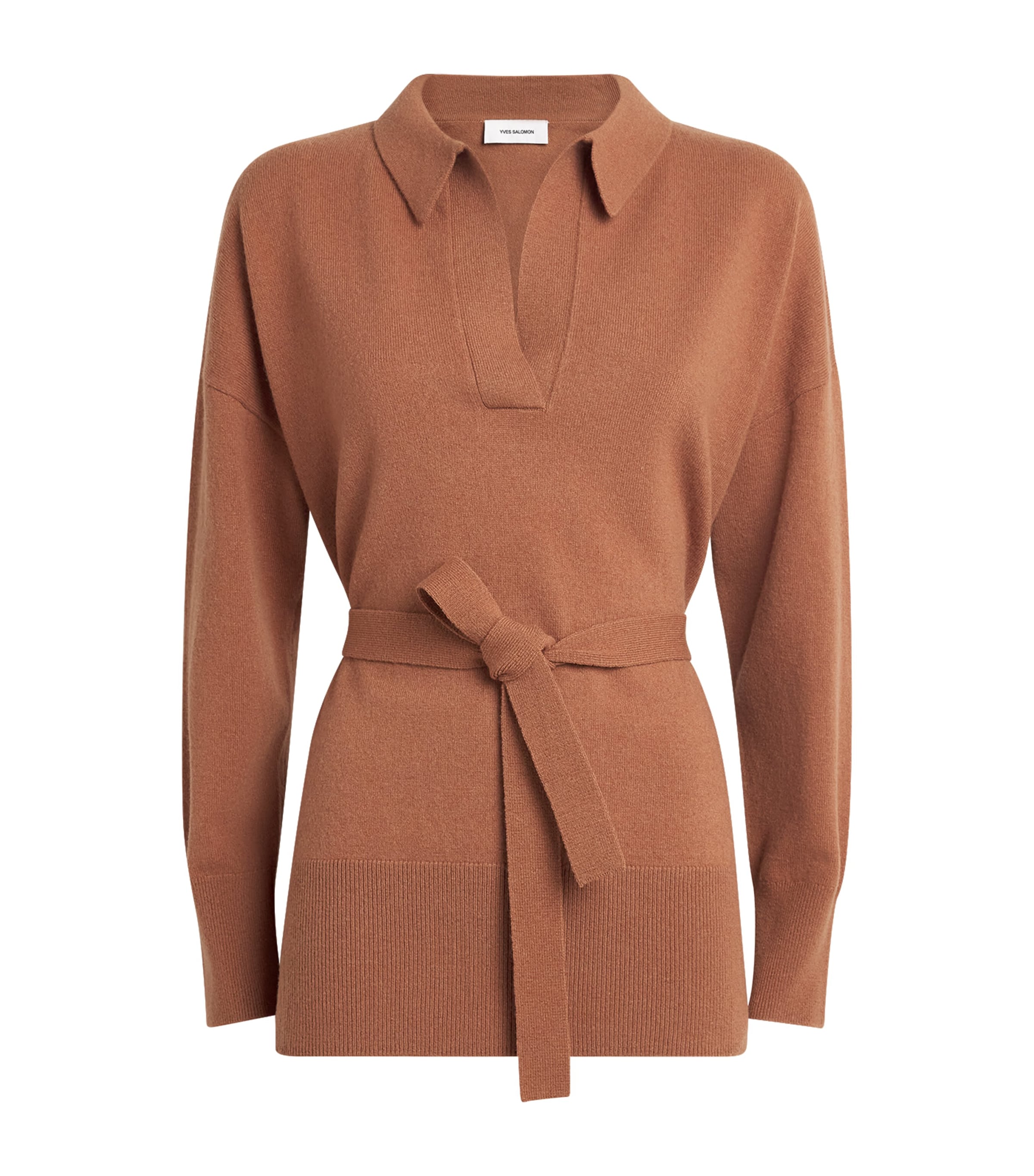 Yves Salomon Womens Merino Wool Belted Sweater Image 1