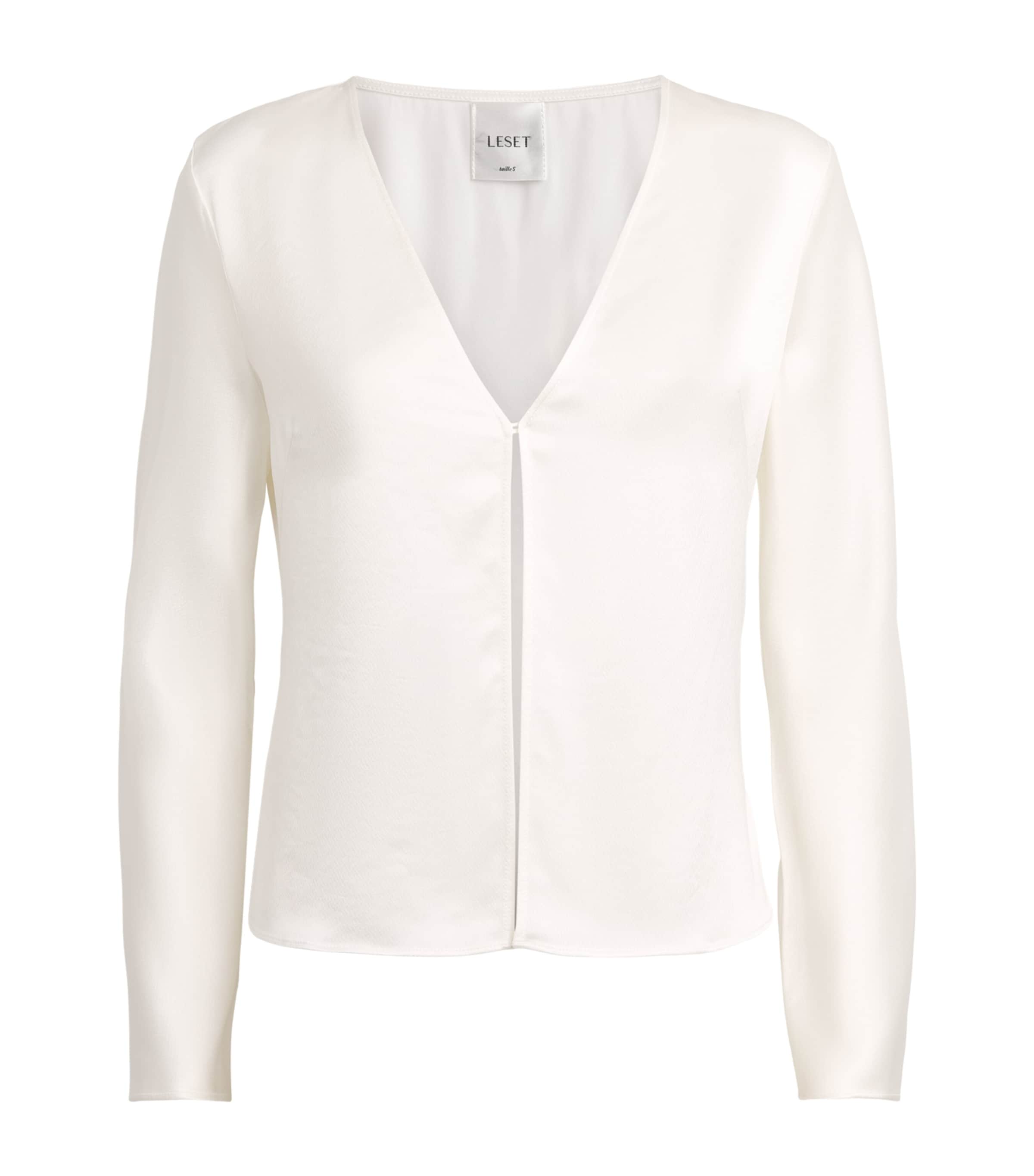 LESET Womens Satin Long-Sleeve Barb Top Optic White Image 1