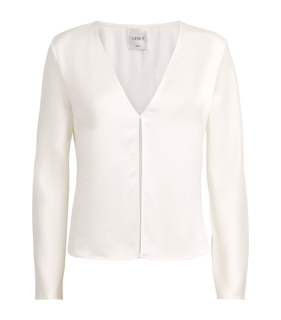 LESET Womens Satin Long-Sleeve Barb Top Optic White Image 1
