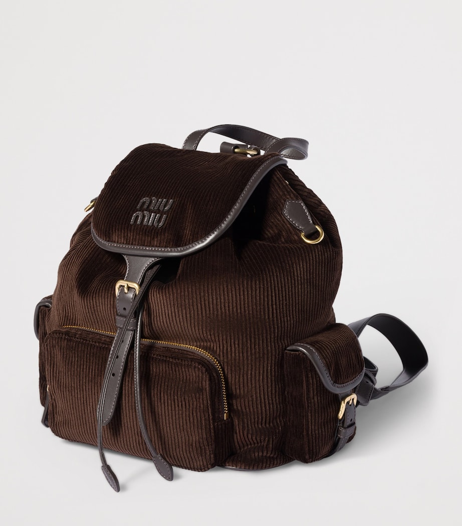 Large Corduroy Leather-Trim Backpack F0192 Image 2
