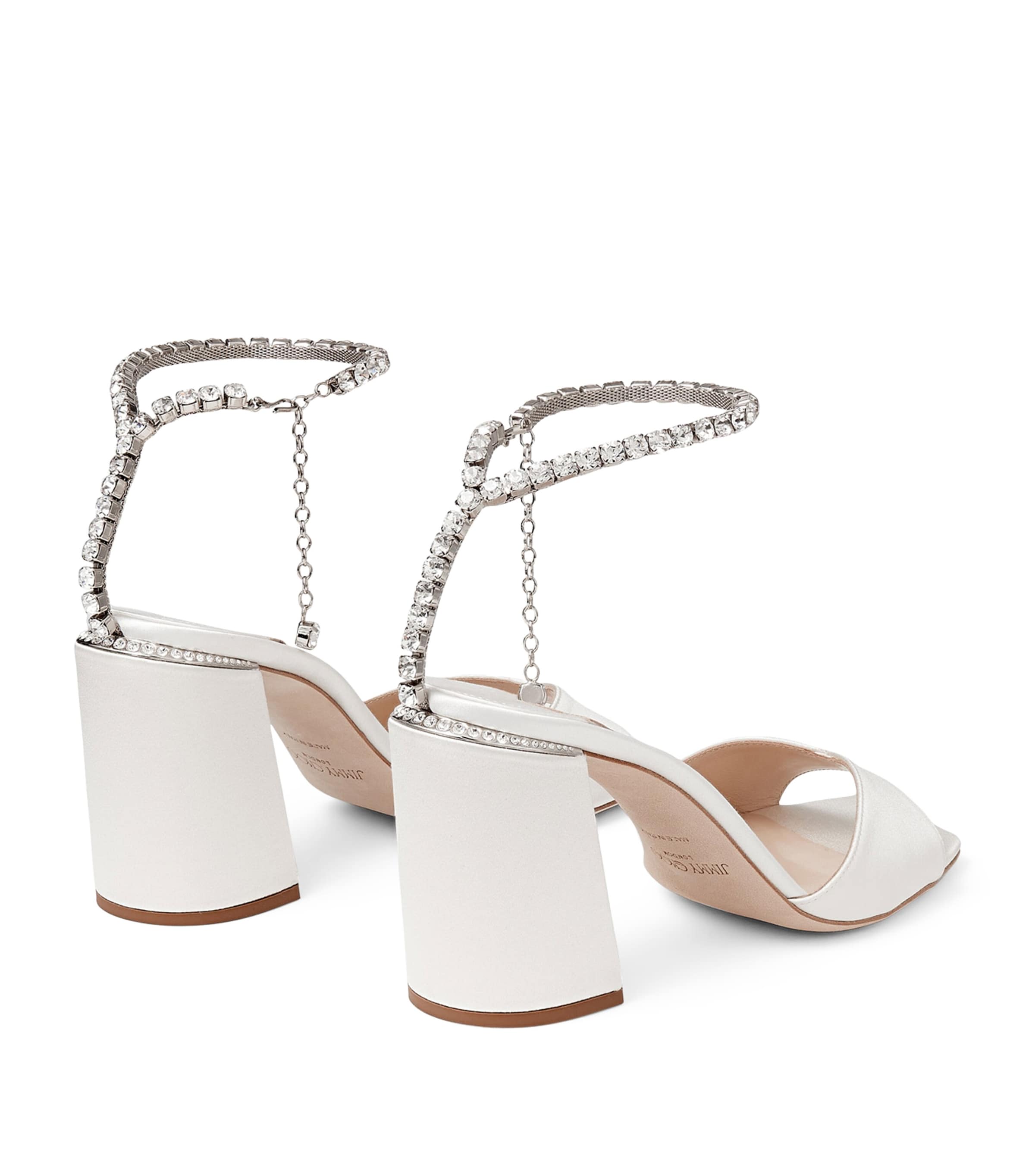 サンダル・ミュール JIMMY CHOO saeda 85 sand SAEDA SANDAL BH 85 BAQ Saeda Sandal 85 | Ivory Satin Block Heel Sandals with
