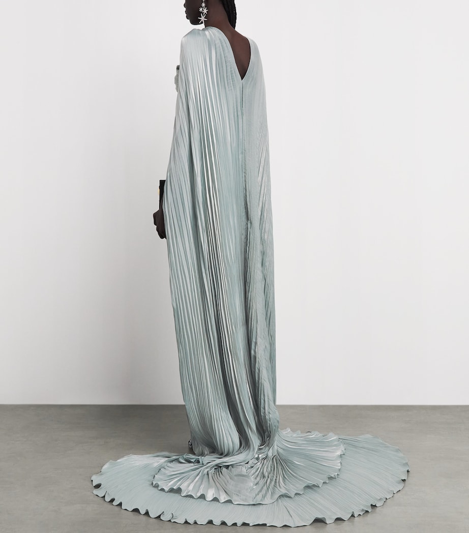 Marmar Halim Womens Asymmetric Pleated Cape Gown Blue Gray Image 5