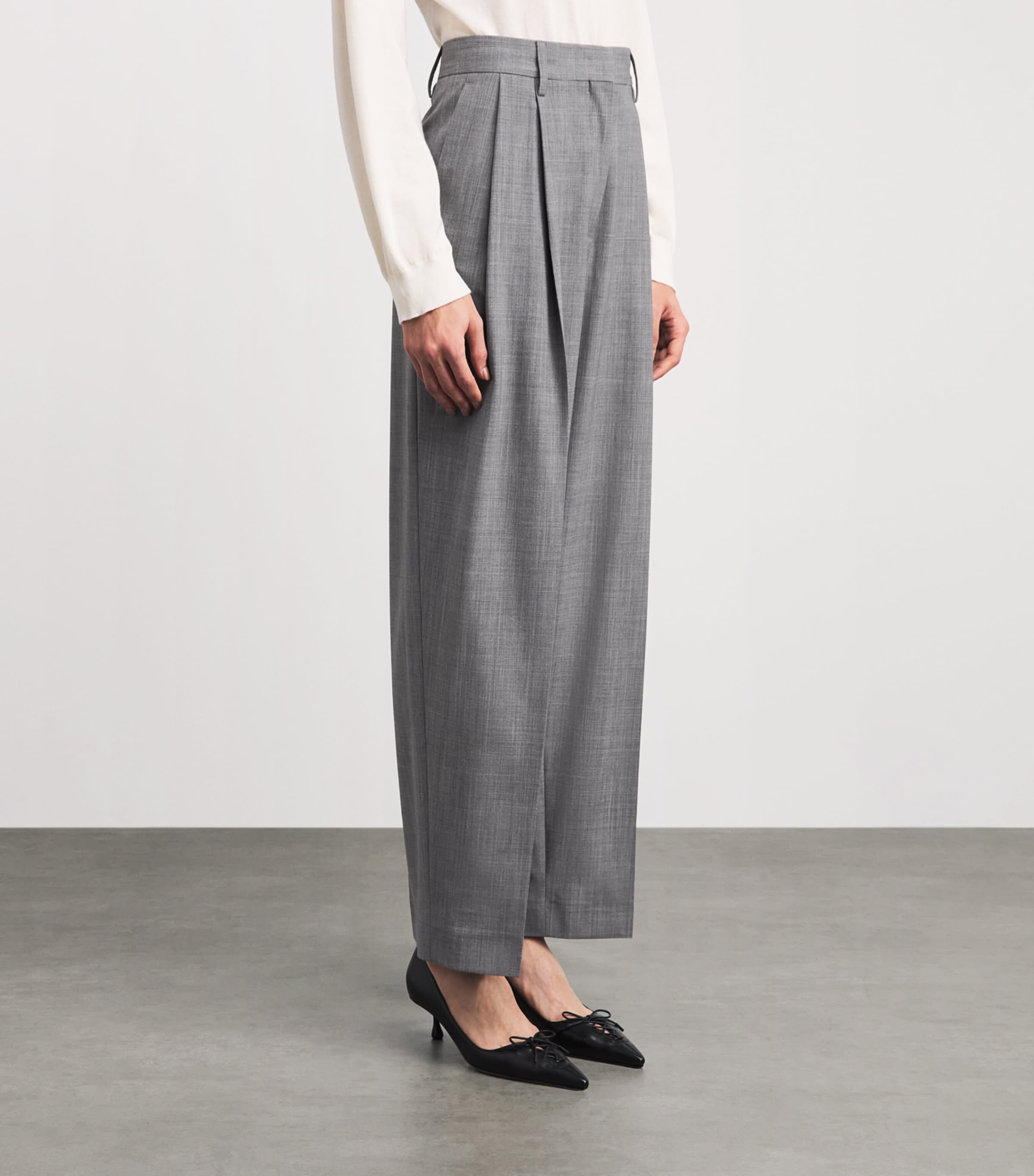 Fabiana Filippi Womens Wool-Blend Pleated Chinos Roccia Melange Image 4