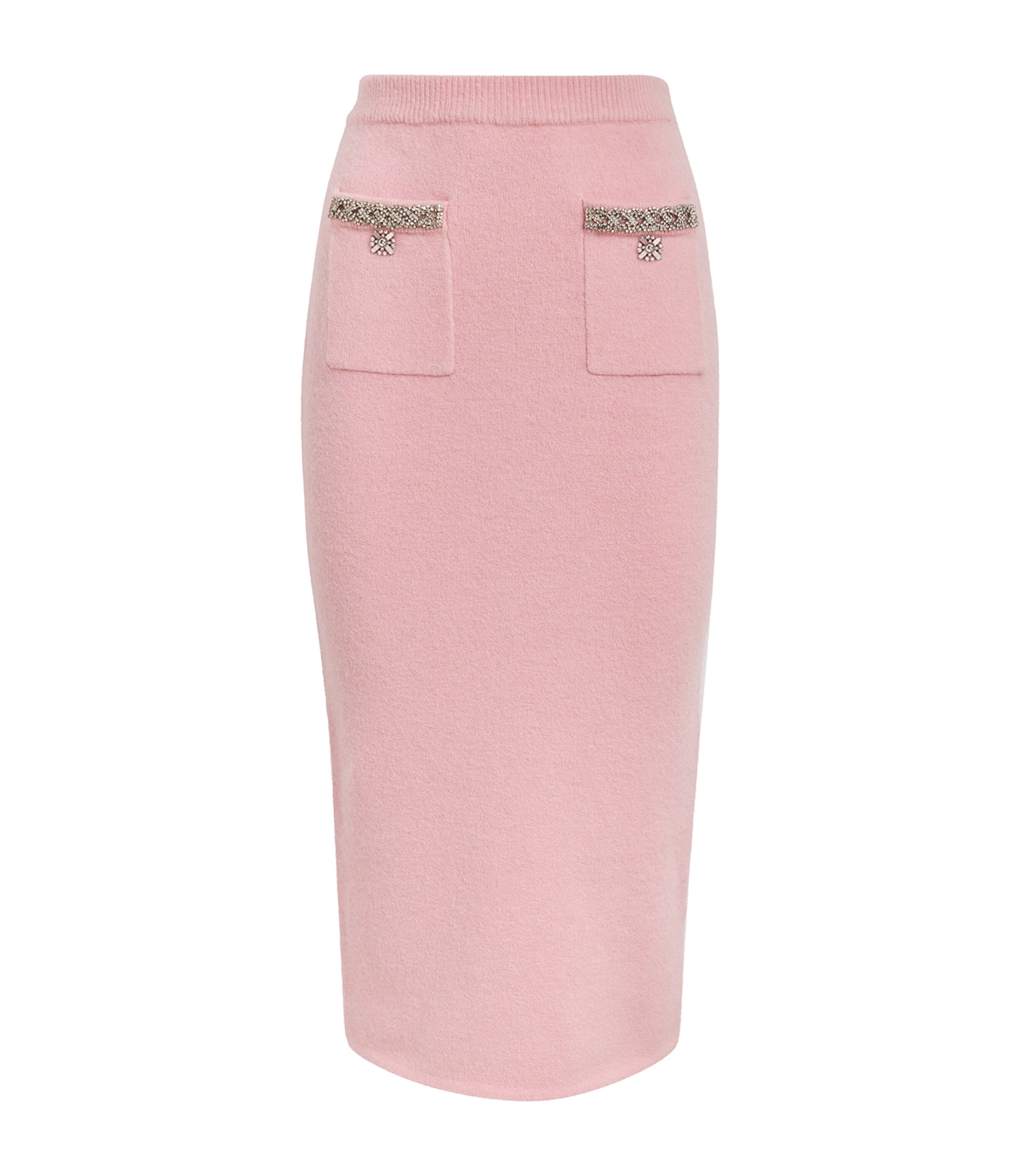 Shop Self-portrait Knitted Diamanté-embellished Skirt In Pink