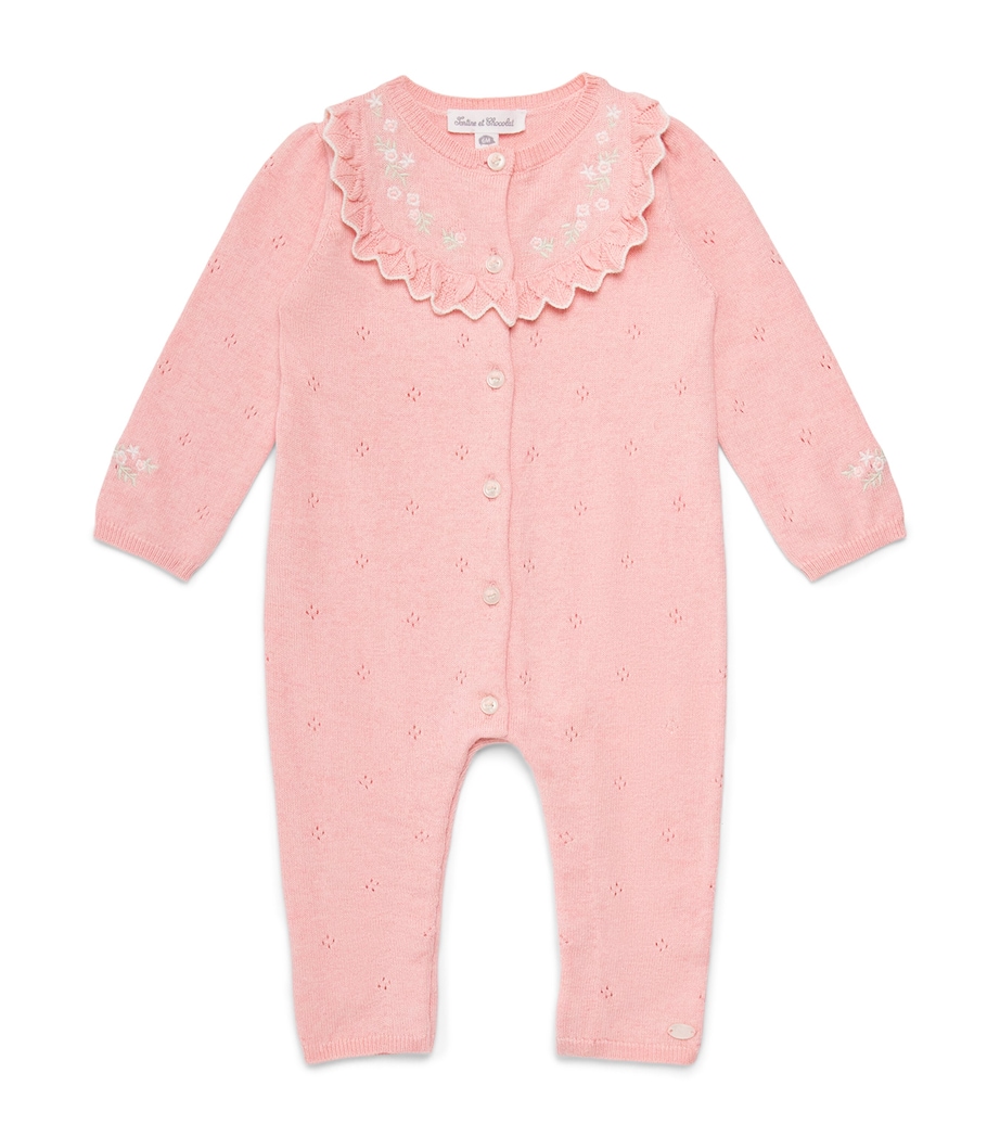 Tartine et Chocolat Cotton-Cashmere Ruffle-Collar Playsuit (1 Month-2 Years) Chiné Image 1