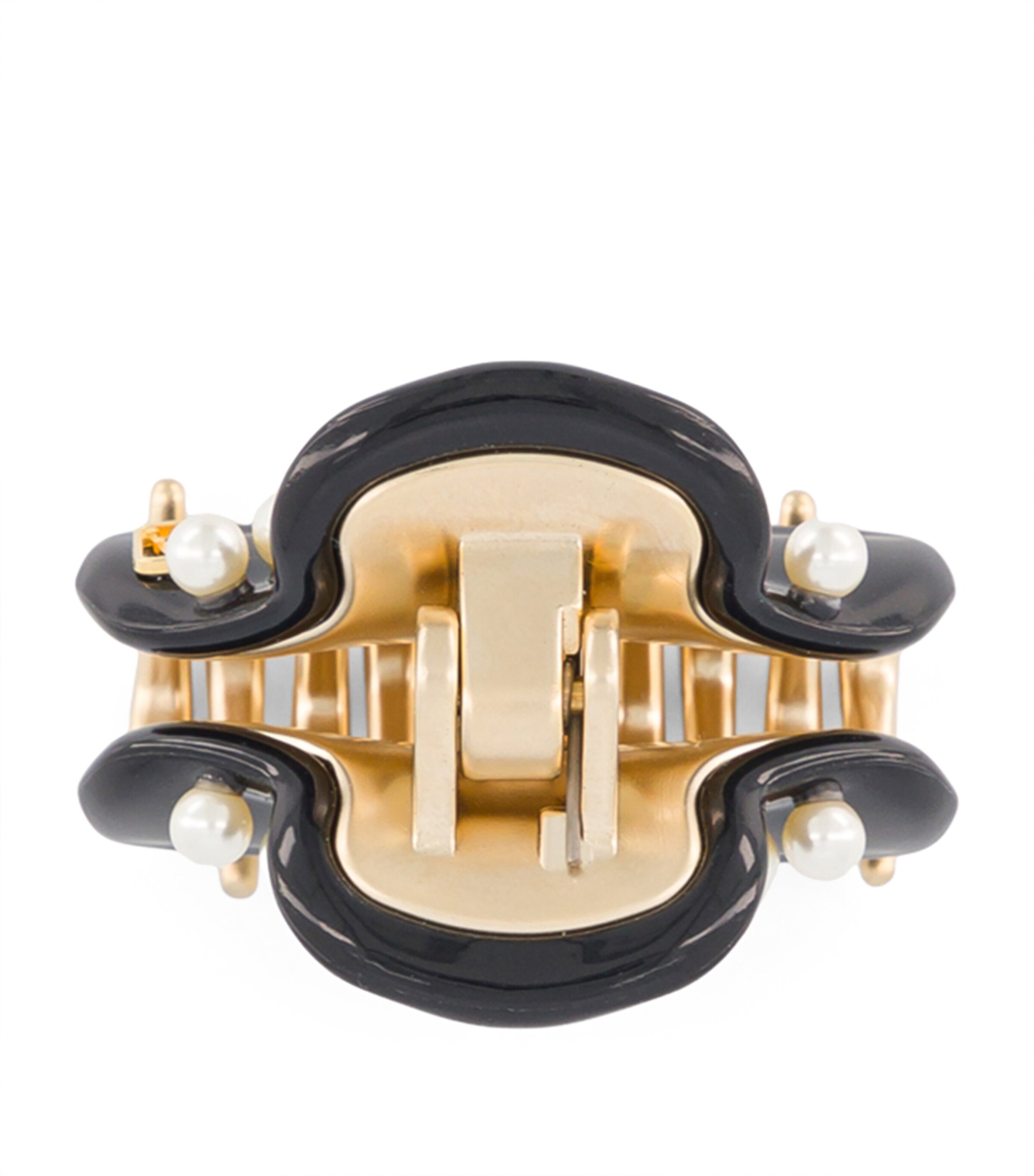 Alexandre de Paris Gold-Plated Pearl-Embellished Claw Hair Clip Noir B/or Image 3