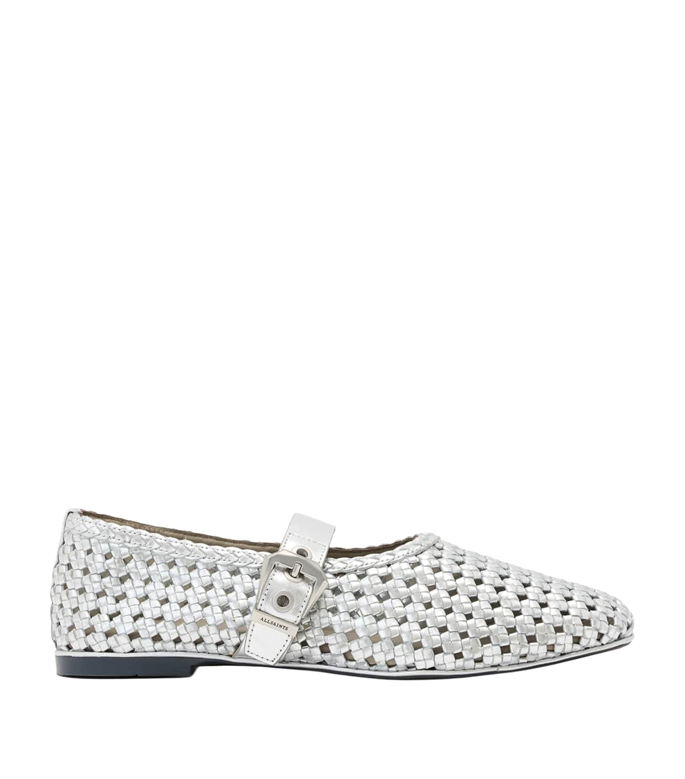 AllSaints Woven Leather Sabine Ballet Flats Silver Image 1