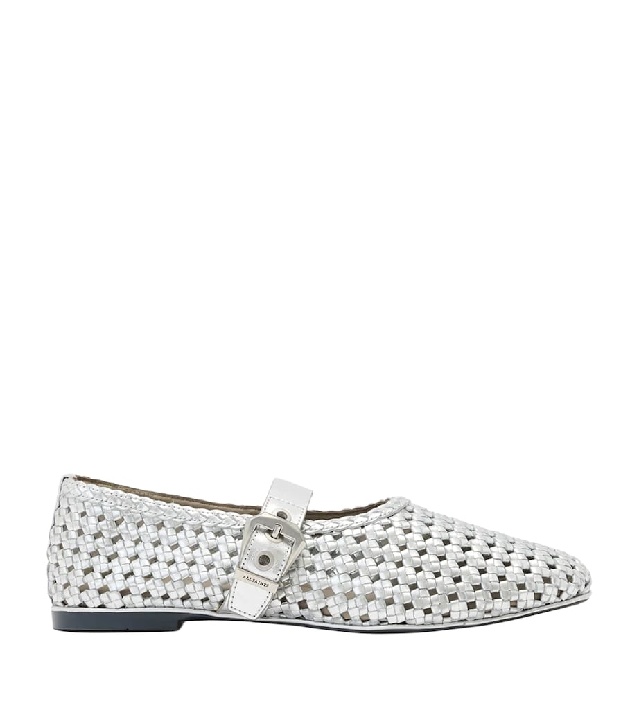 AllSaints Woven Leather Sabine Ballet Flats Silver Image 1
