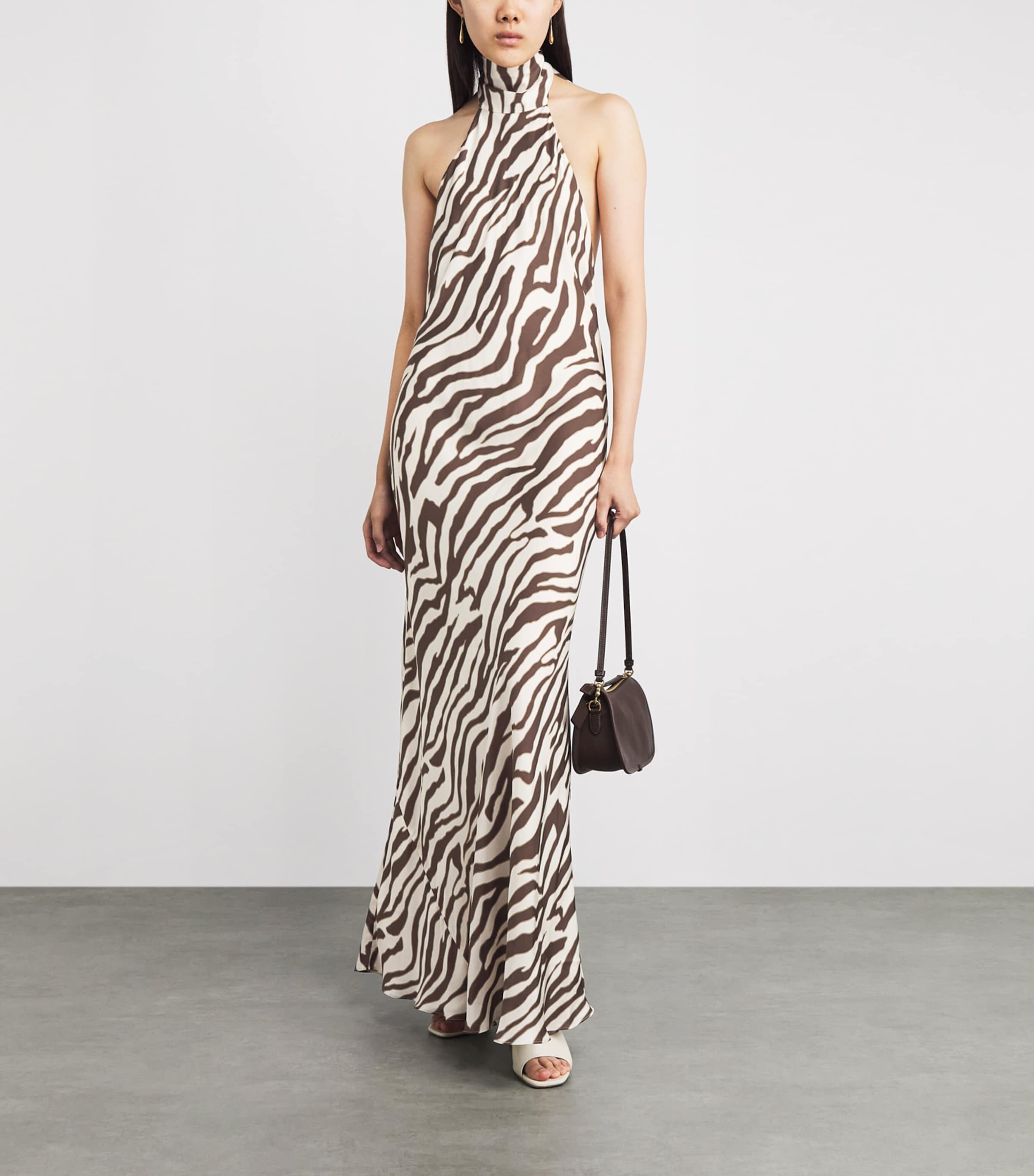 Toccin Womens Satin Halterneck Alina Gown Natural Zebra Image 2