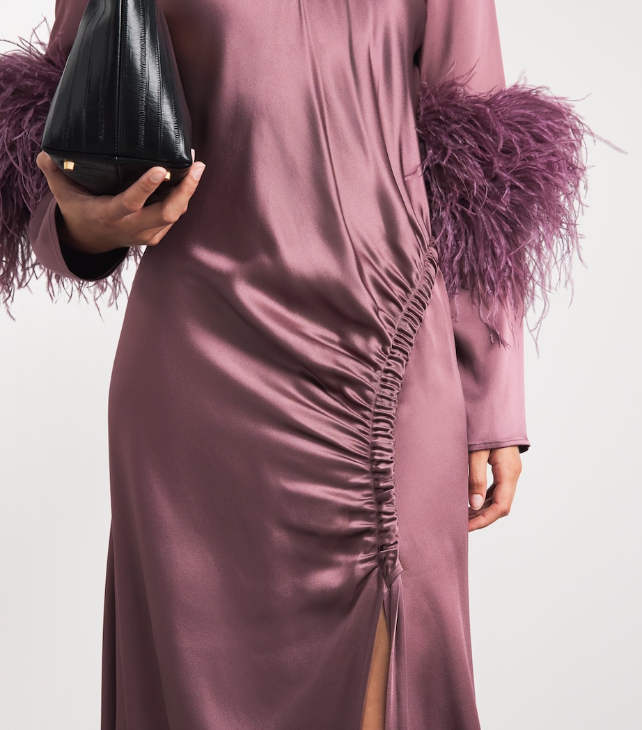 LAPOINTE Womens Satin Feather-Trimmed Gown Dark Mauve Image 3