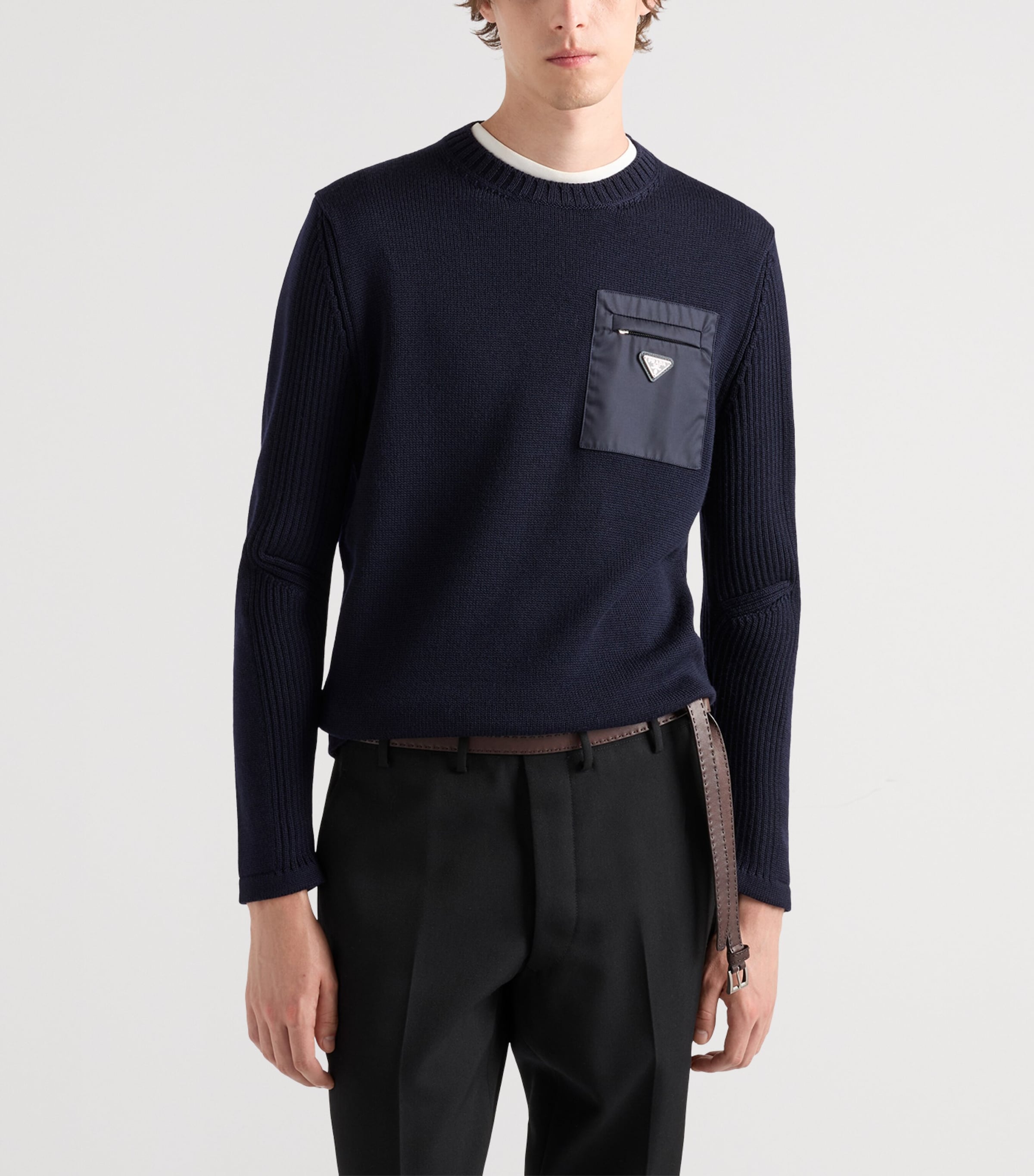 Prada Mens Wool Logo Sweater Blue Image 4