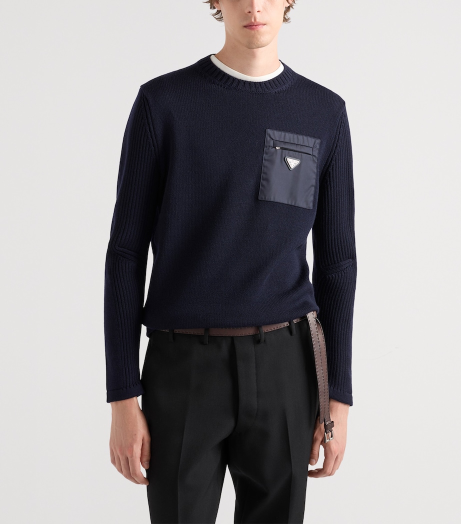 Prada Mens Wool Logo Sweater Blue Image 4