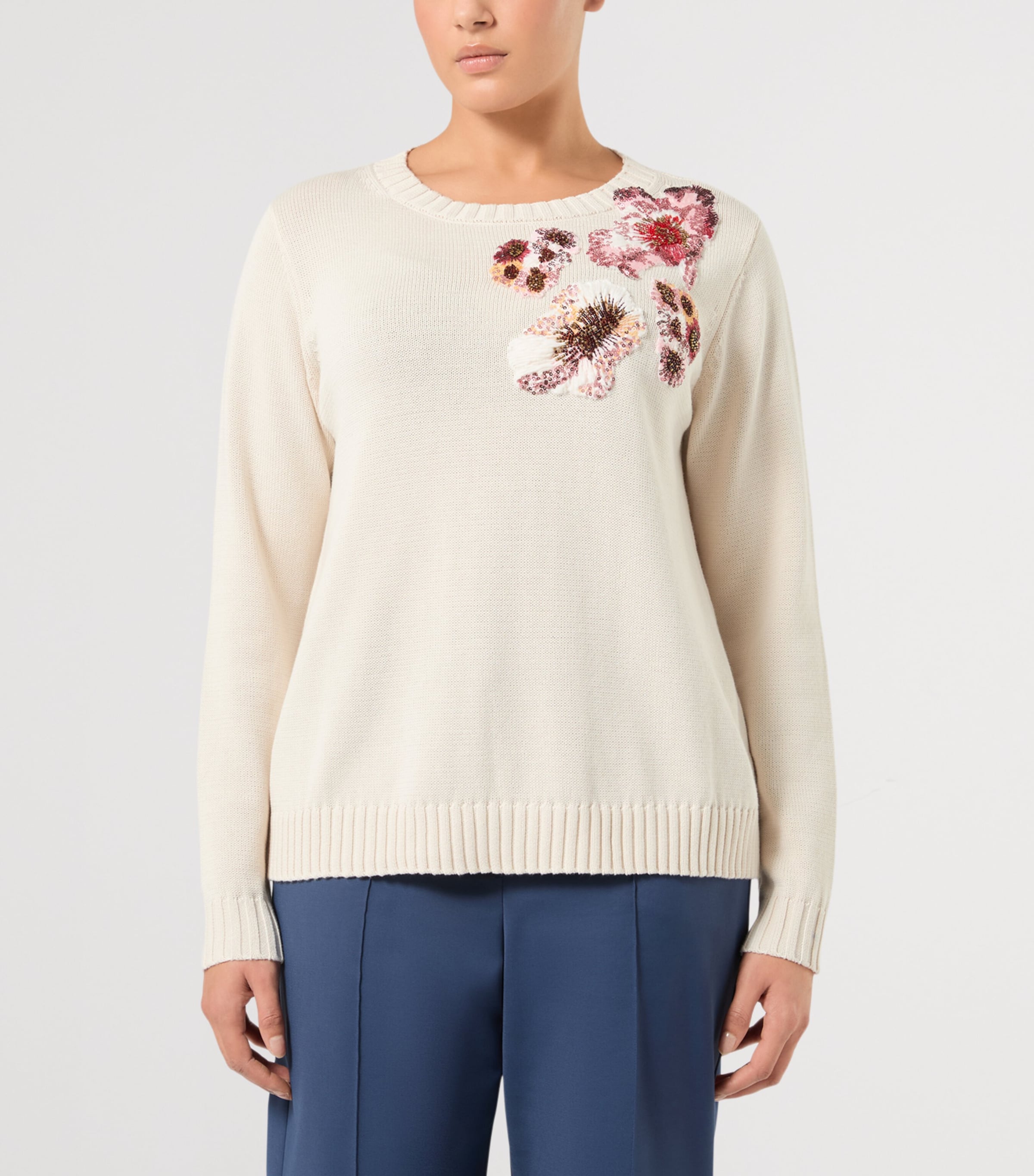 Marina Rinaldi Womens Cotton Embellished Sweater White Image 3