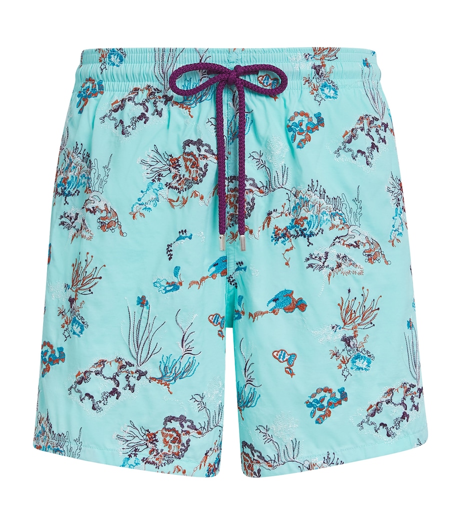 Vilebrequin Mens Reef-Embroidered Mistral Swim Shorts Oxygene Image 1