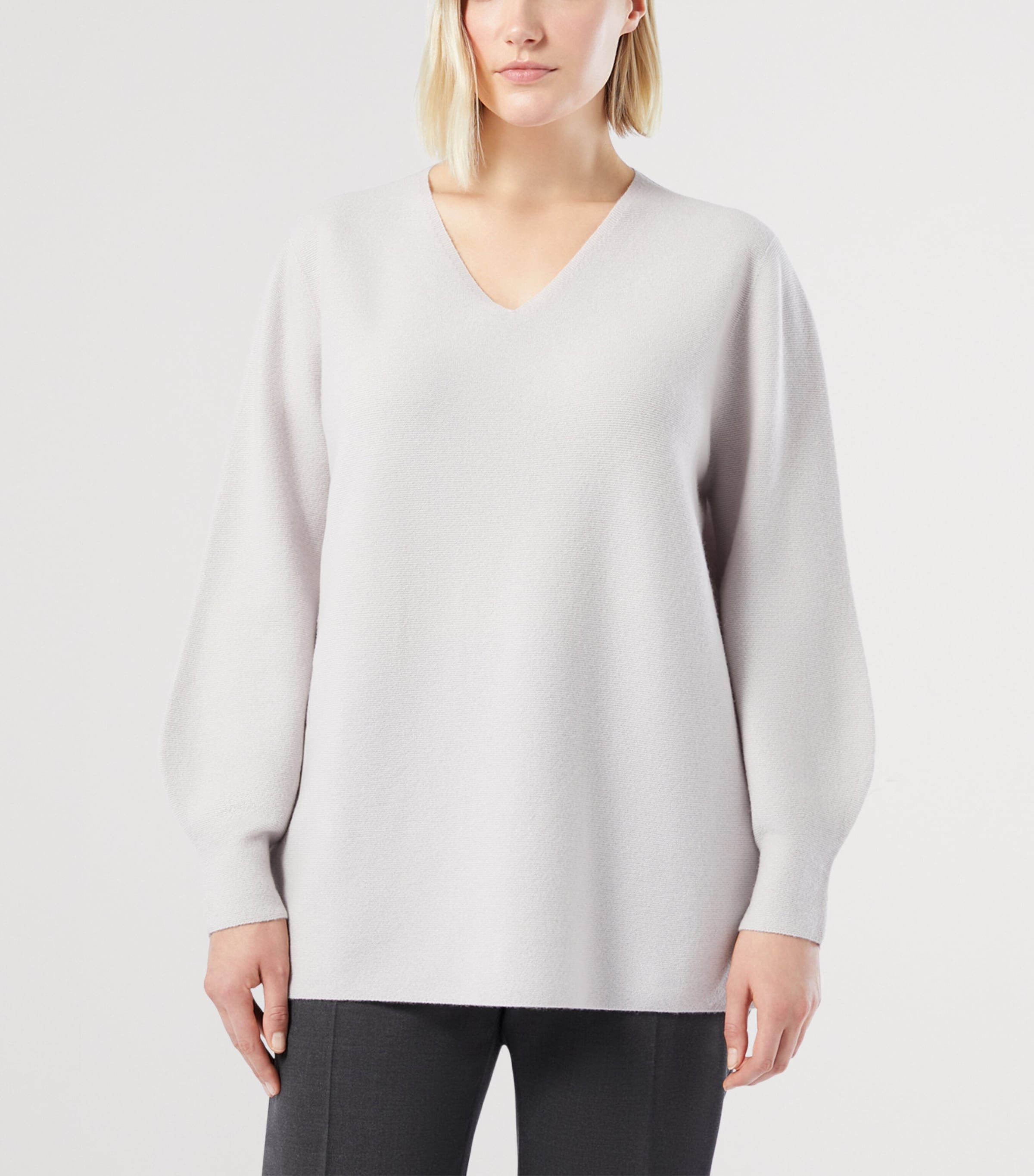 Cashmere V-Neck Sweater GREY PINK Image 2