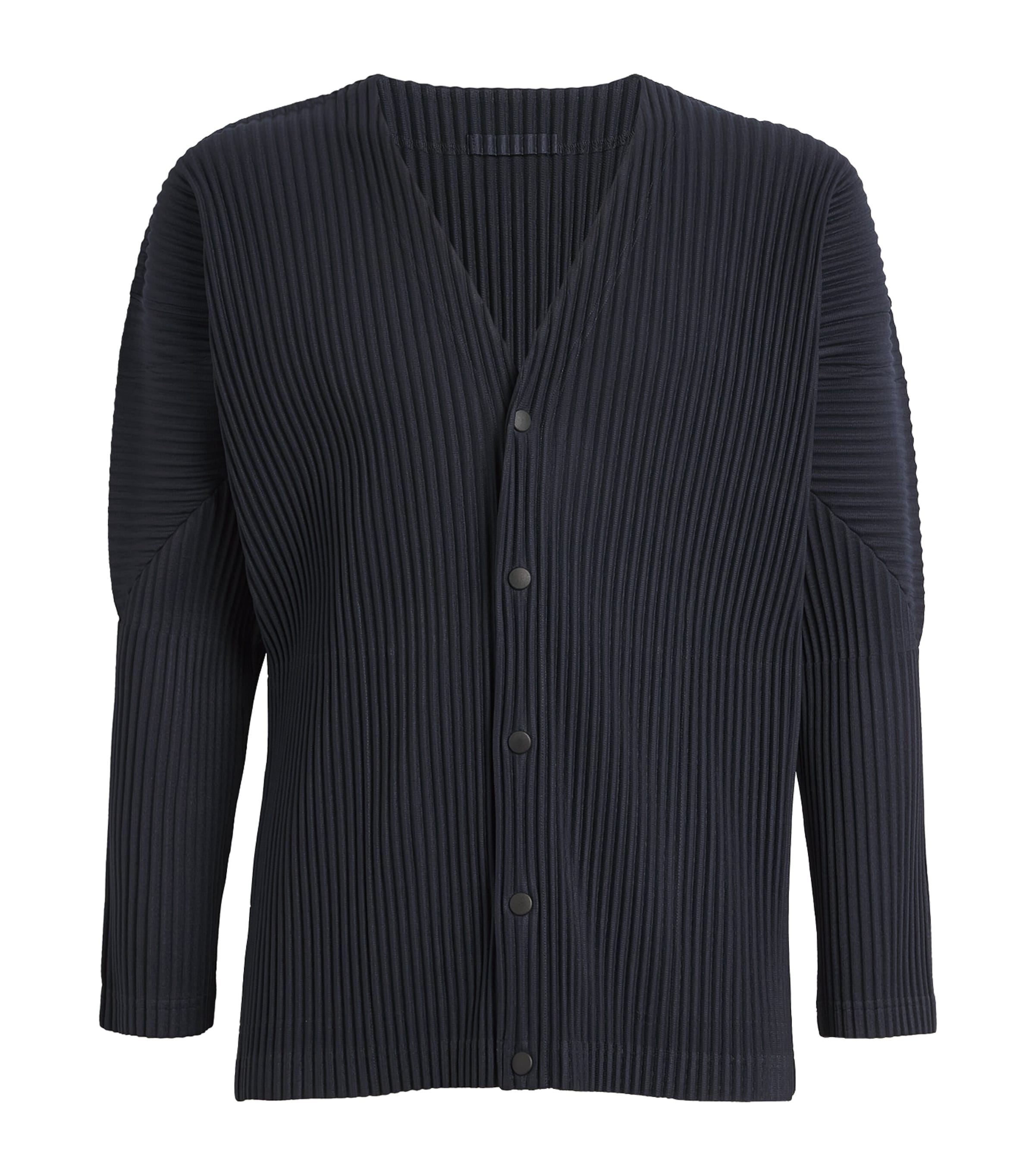 Issey Miyake Basics Pleated Cardigan In Navy